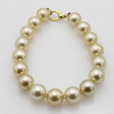 Image Armband mit Südseezuchtperlen, Karabiner- schl. GG 750/000, 17 champagnerfarb. Perlen, ...
