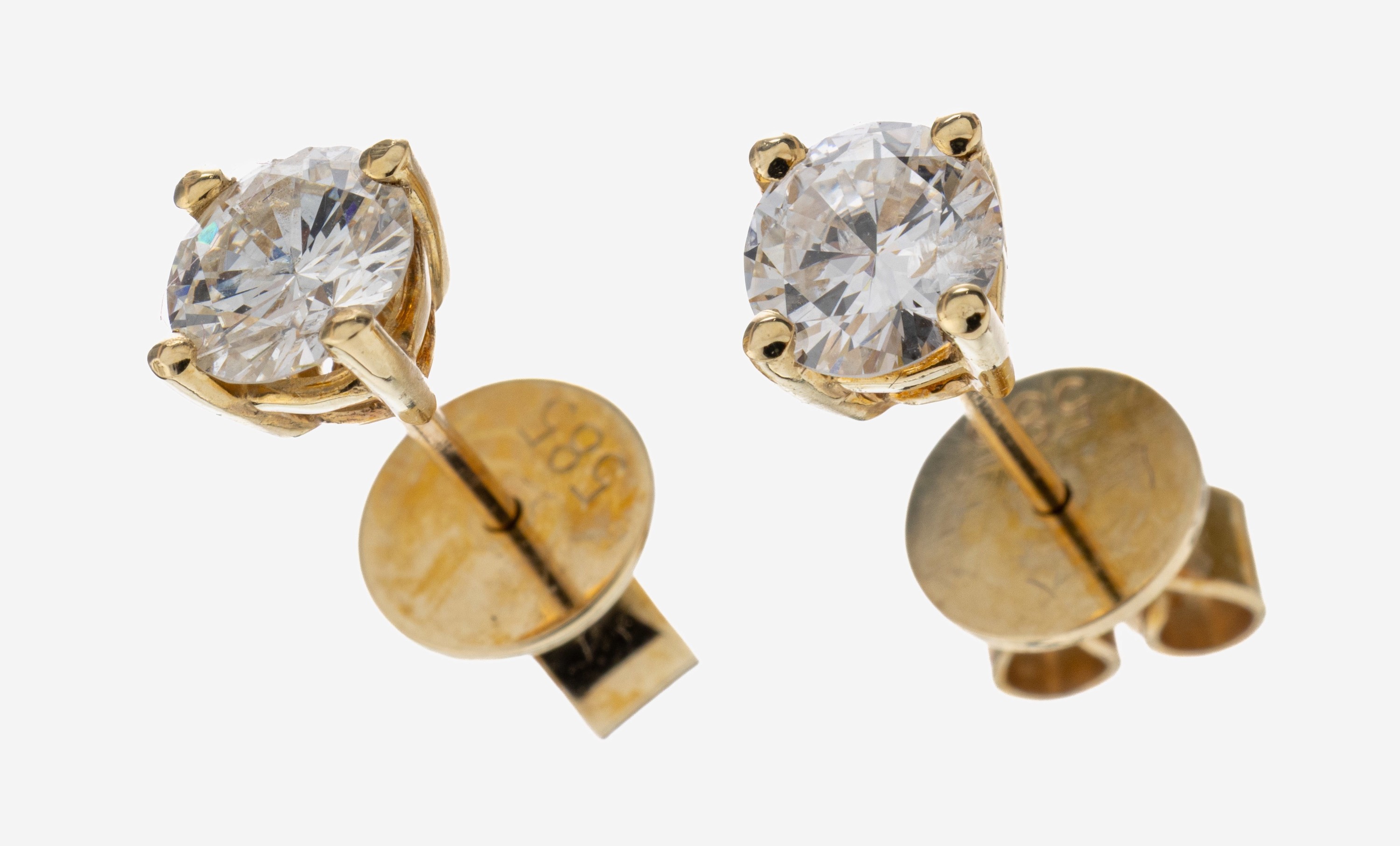 Image 27092595 - Pair of 14 kt gold brilliant-earrings , YG 585/000, 2 brilliants total approx. 1.04 ct ...