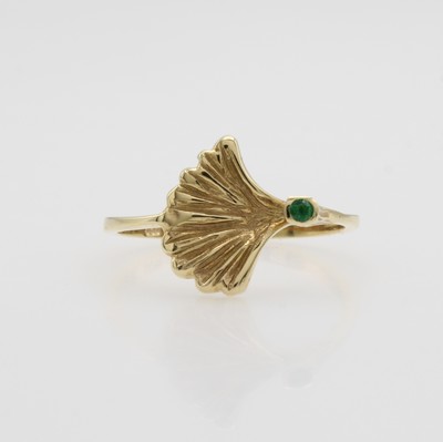Image Ring ´Ginkgoblatt´ mit Smaragd, GG 585/000, Smaragd in Zargenfassung, RW ca. 57 ...