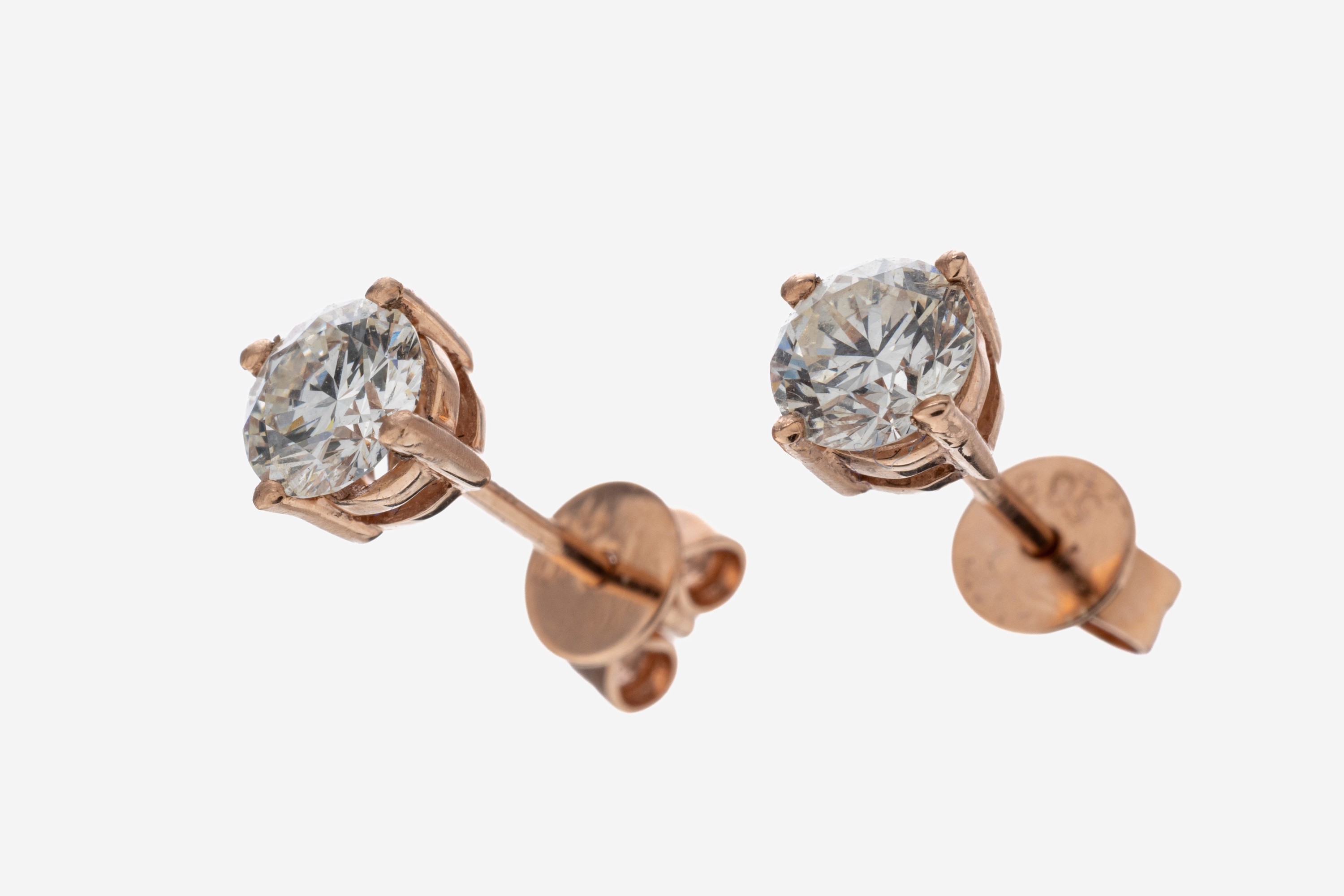 Image 27092613 - Paar 14 kt Gold Brillant-Ohrstecker, RoseG 585/000, 2 Brillanten zus. ca. 0.82 ct ...