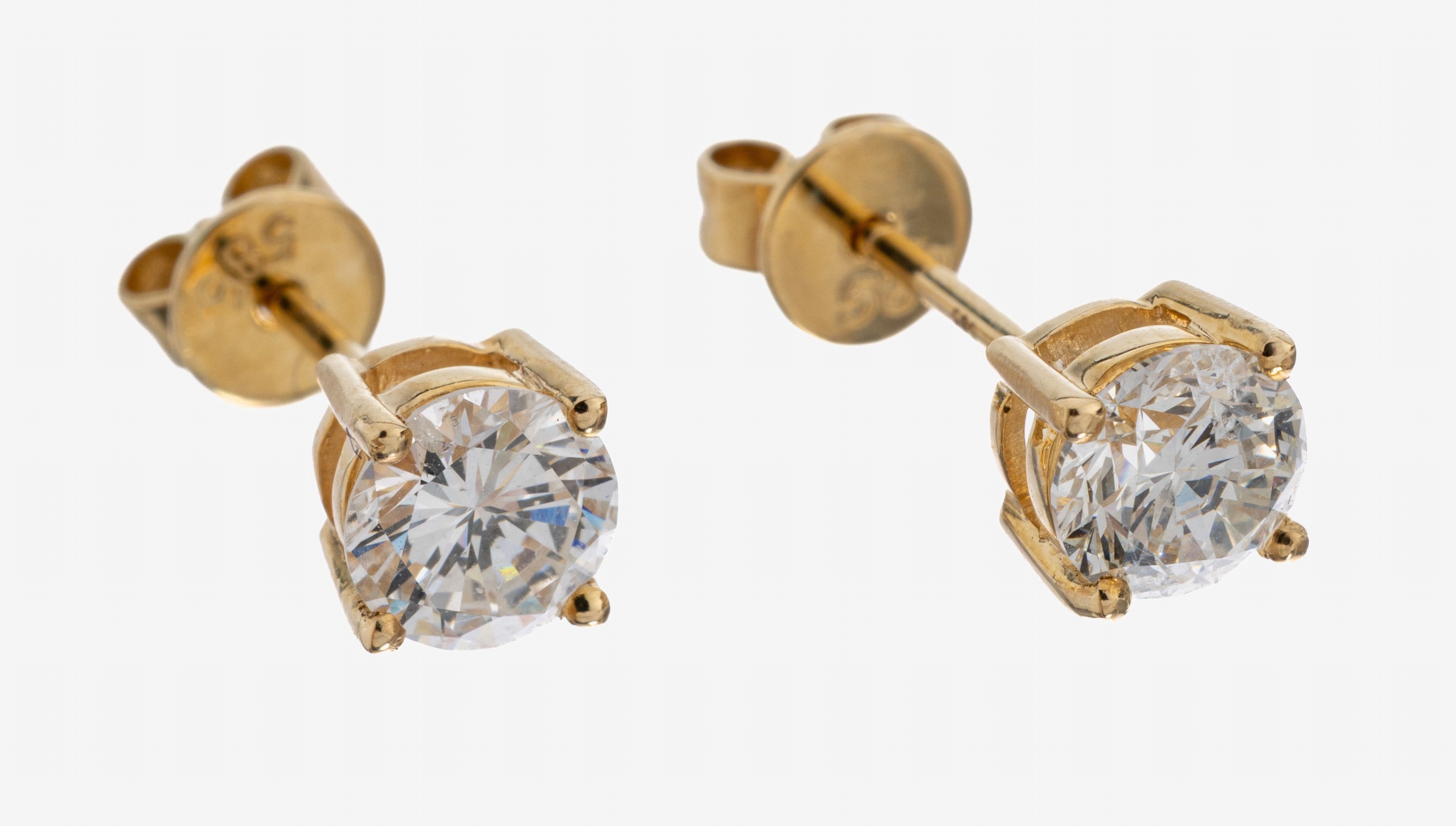 Image 27092622 - Paar 14 kt Gold Brillant-Ohrstecker, GG 585/000, 2 Brillanten zus. ca. 1.02 ct ...