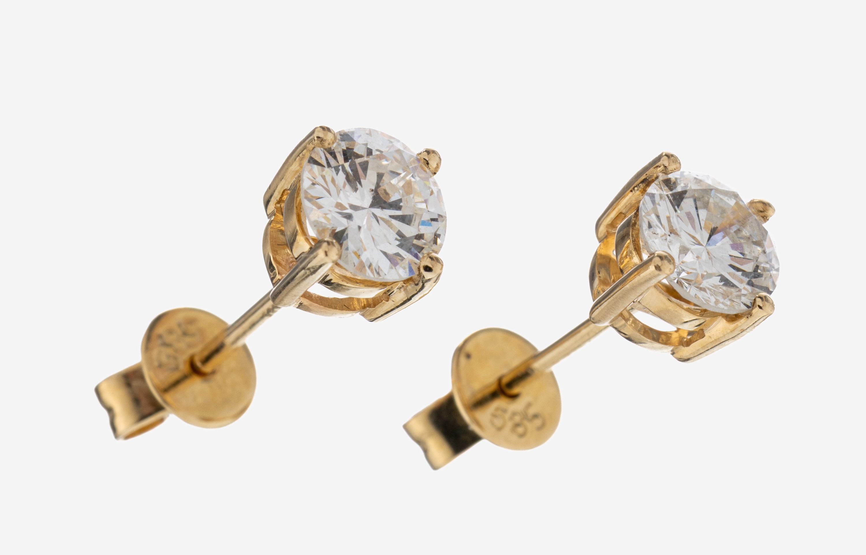 Image 27092625 - Paar 14 kt Gold Brillant-Ohrstecker, GG 585/000, 2 Brillanten zus. ca. 1.00 ct ...