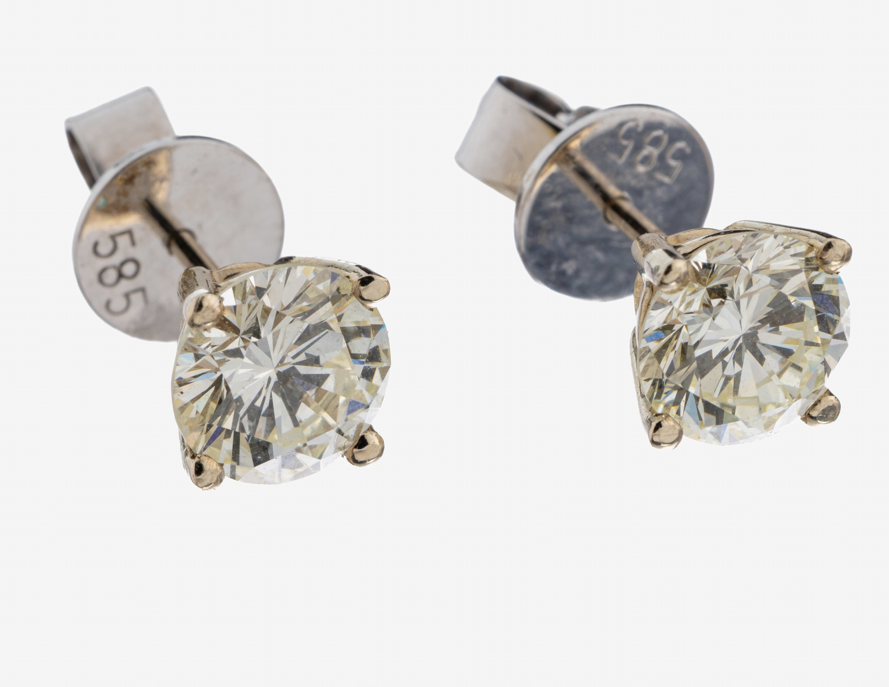 Image 27092631 - Paar 14 kt Gold Brillant-Ohrstecker, WG 585/000, 2 Brillanten zus. ca. 2.04 ct ...