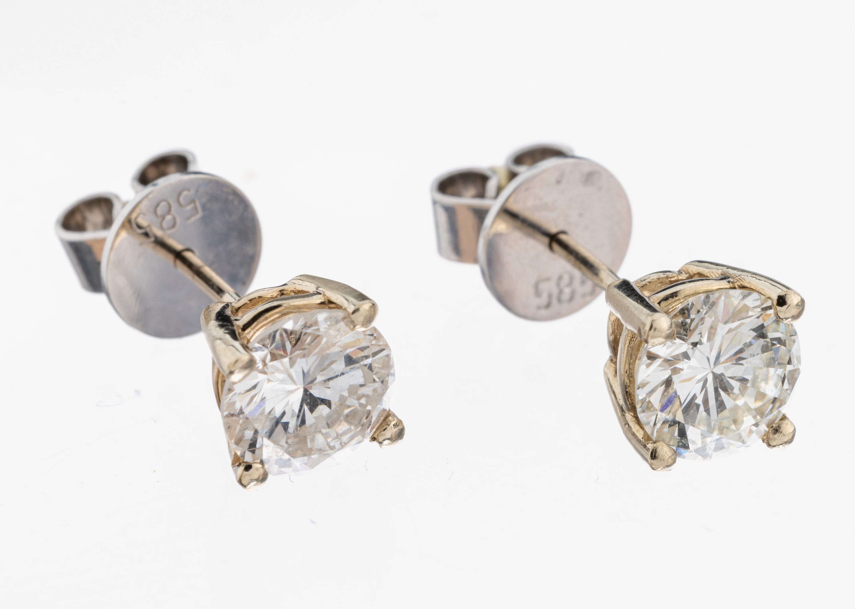 Image 27092632 - Paar 14 kt Gold Brillant-Ohrstecker, WG 585/000, 2 Brillanten zus. ca. 2.0 ct Weiß/p, ...