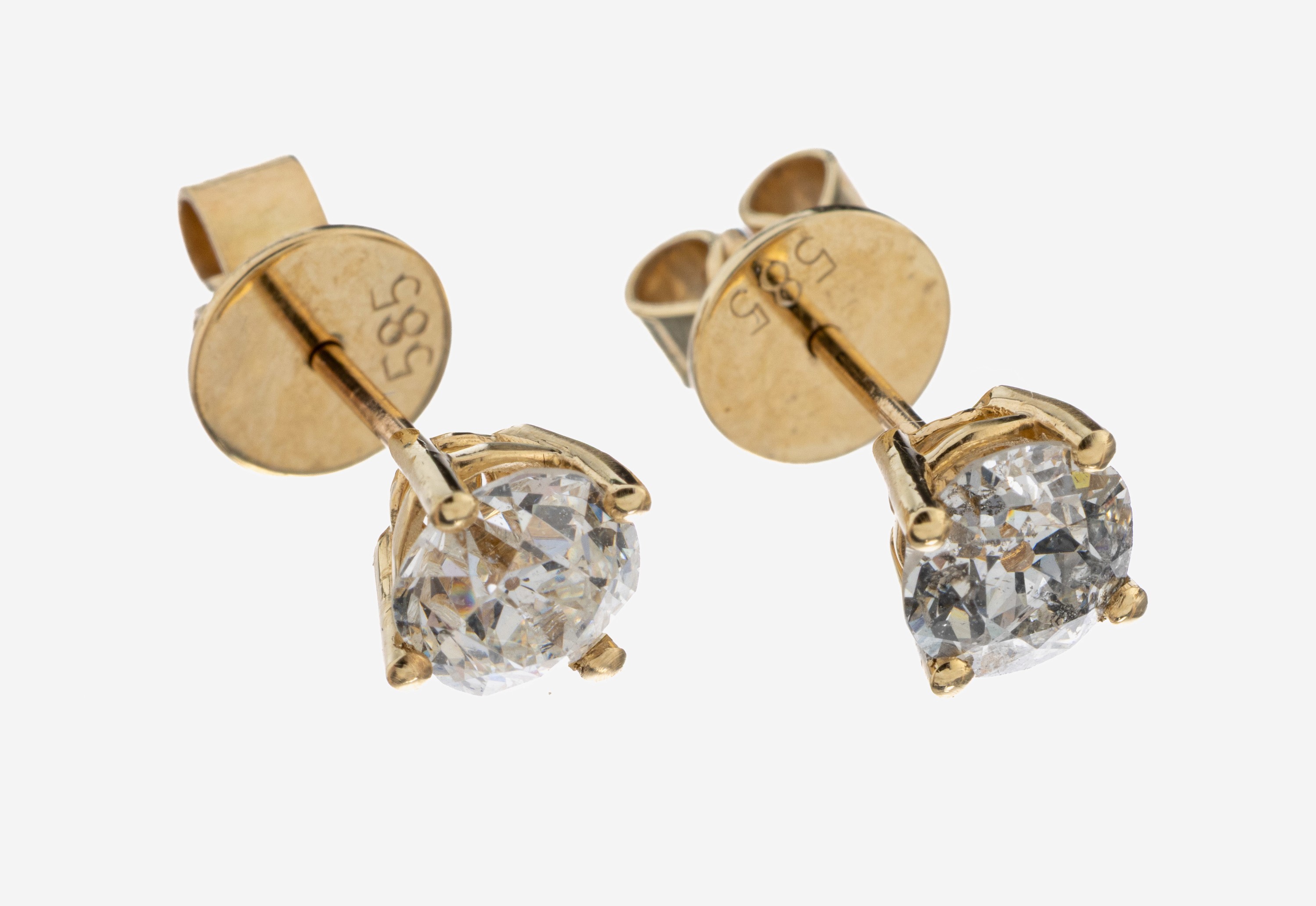 Image 27092634 - Paar 14 kt Gold Diamant-Ohrstecker, GG 585/000, 2 Altschliffdiamanten zus. ca. 1.63 ct ...