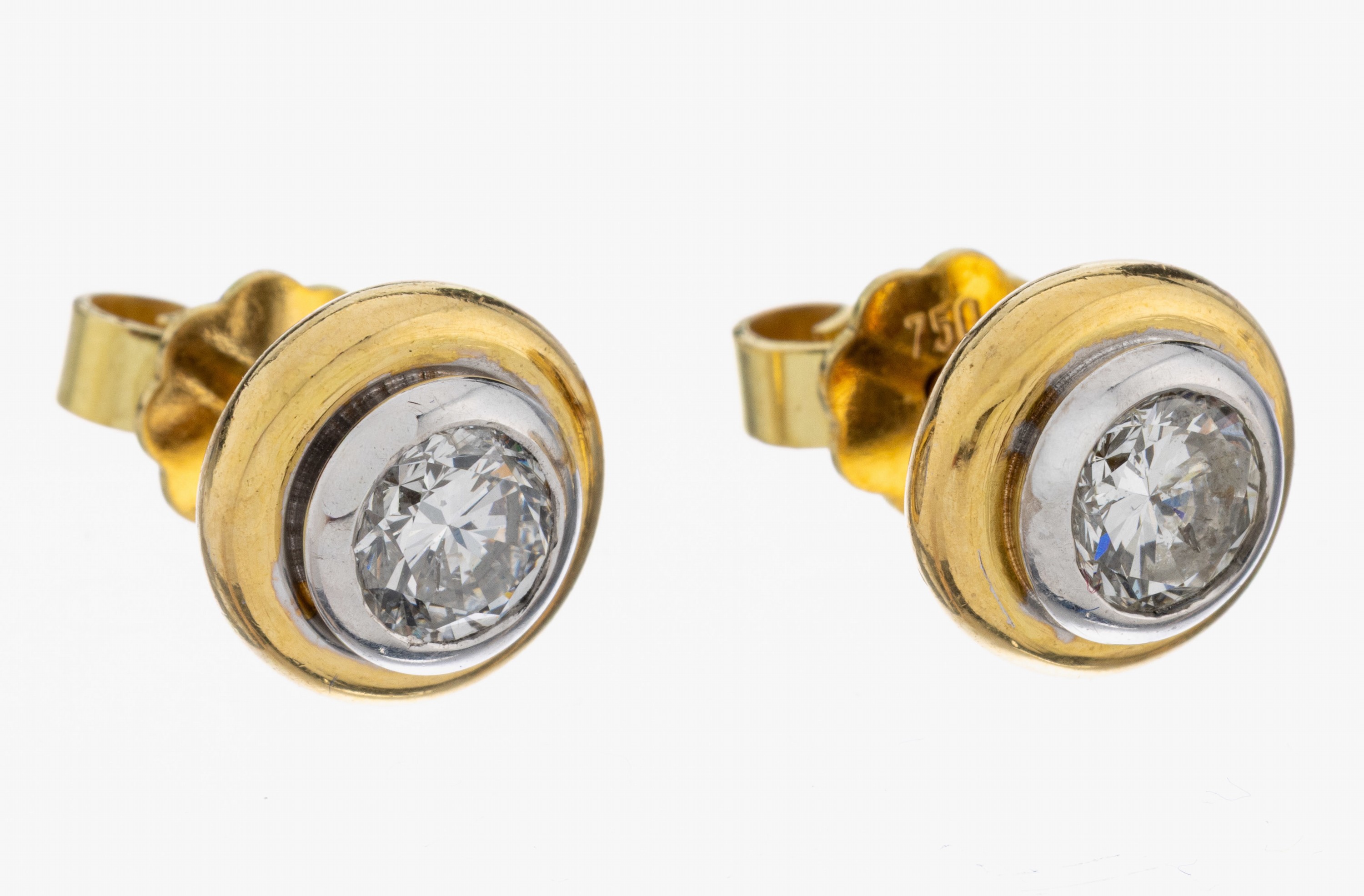 Image 27092650 - Paar 18 kt Gold Brillant-Ohrstecker, GG/WG 750/000, 2 Brillanten zus. ca. 0.84 ct ...