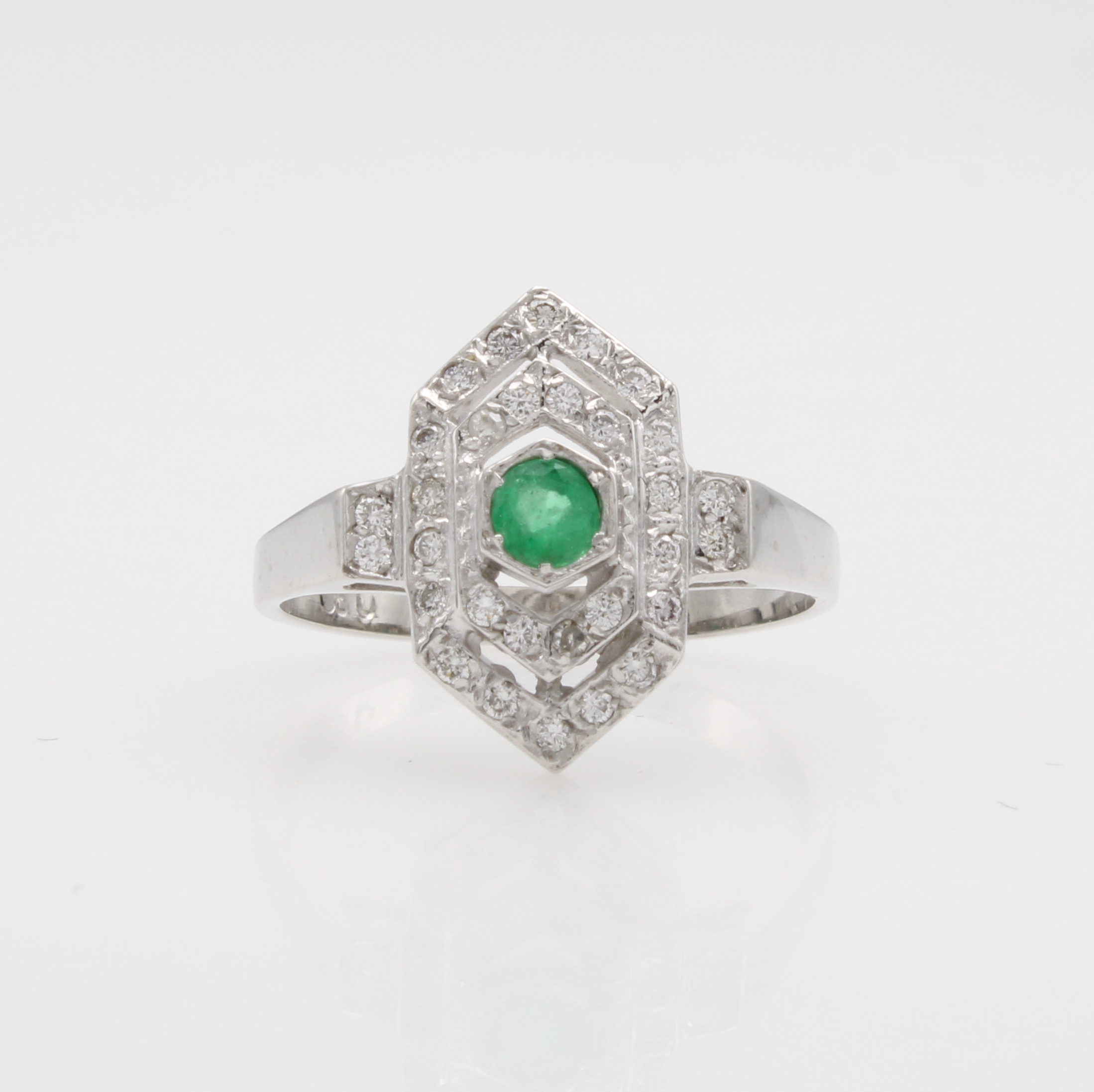 Image 27092676 - Ring mit Smaragd und Brillanten, WG 585/000, sechseckiger Ringkopf, runder Smaragd, ...