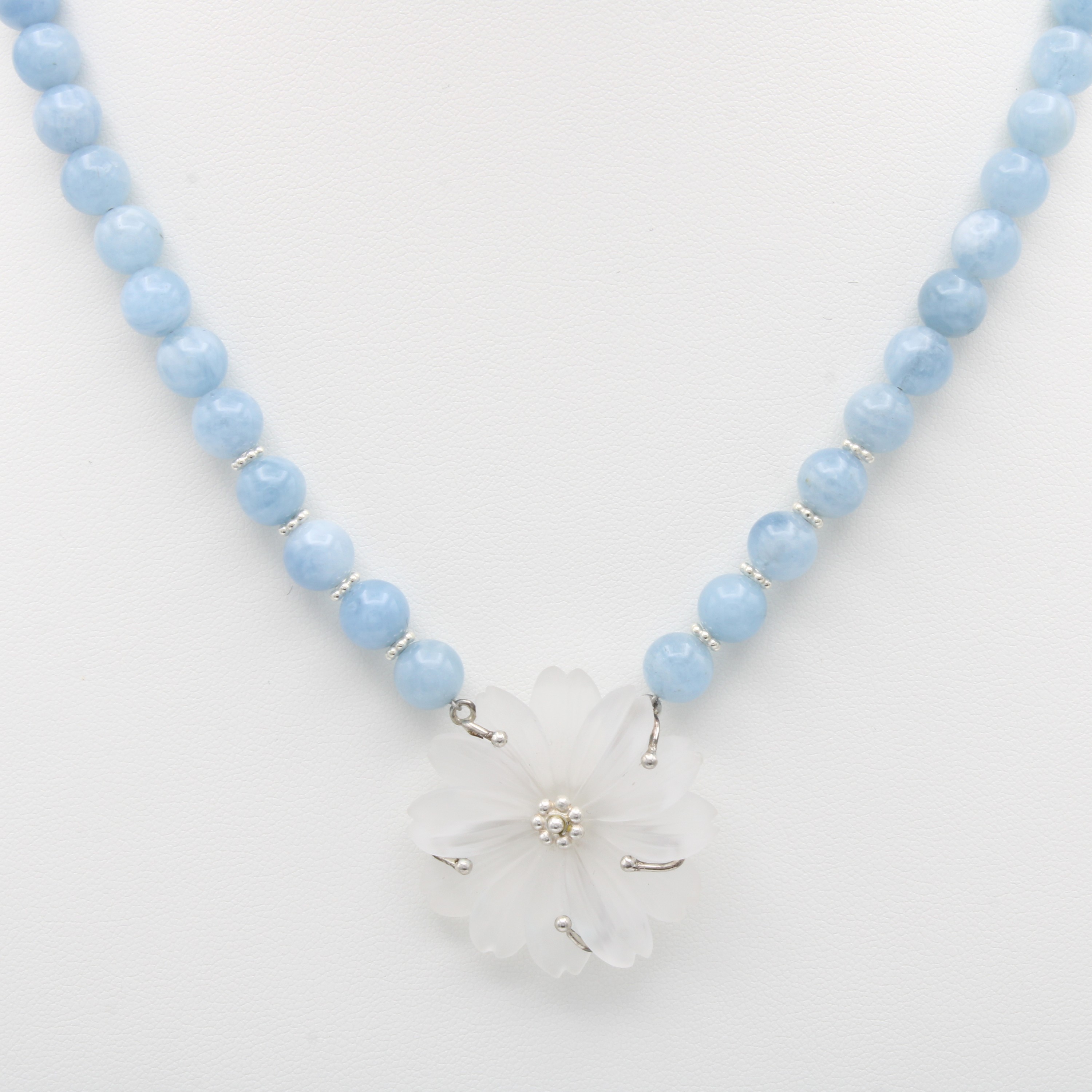 Image 27092687 - Aquamarinkette mit Bergkristallmittelteil, 925er Silber, Aquamarinkugeln ca. 7.5 mm, ...