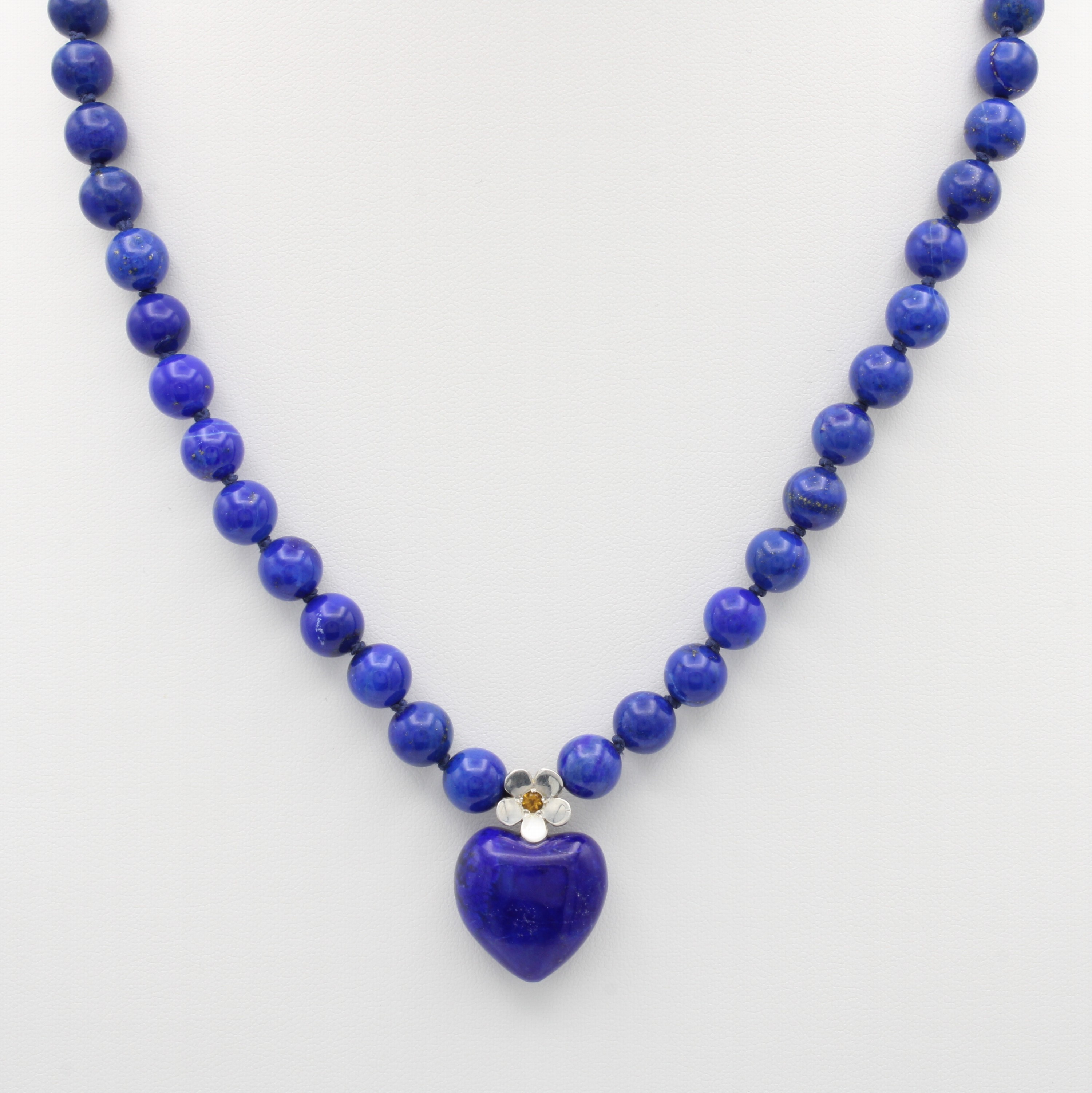 Image 27092690 - Lapislazulikette, 925er Silber, Lapislazuli-kugeln ca. 8 mm, Lapislazuliherz mittig ...