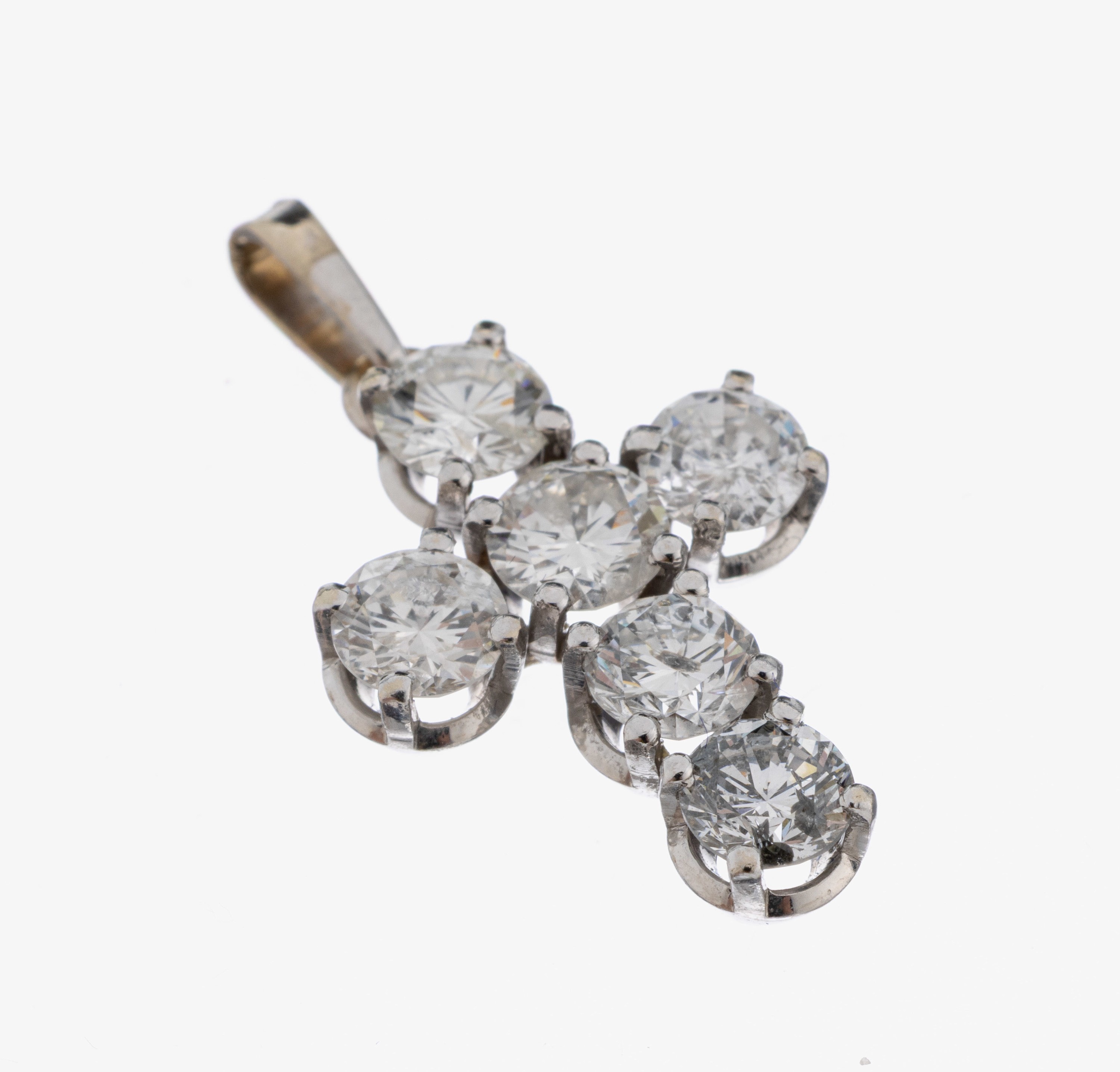 Image 27092694 - 14 kt Gold Brillant-Kreuzanhänger, WG 585/000, 6 Brillanten zus. ca. 1.50 ct ...