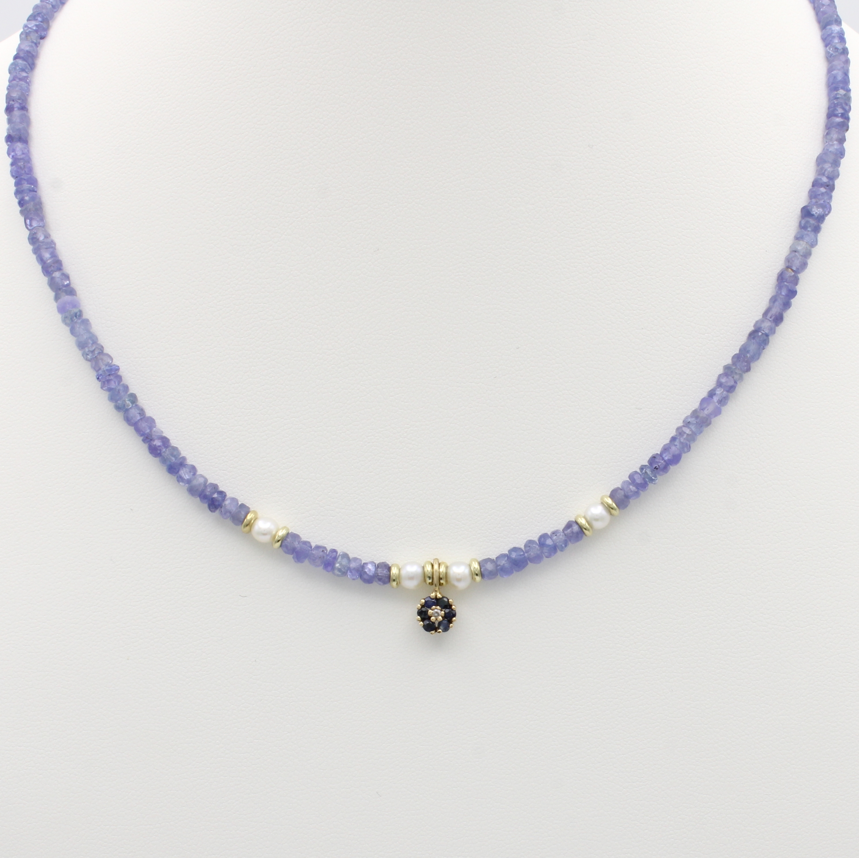 Image 27092696 - Tansanitkette mit Zuchtperlen, Saphiren und Diamant, GG 585/000, facett. ...