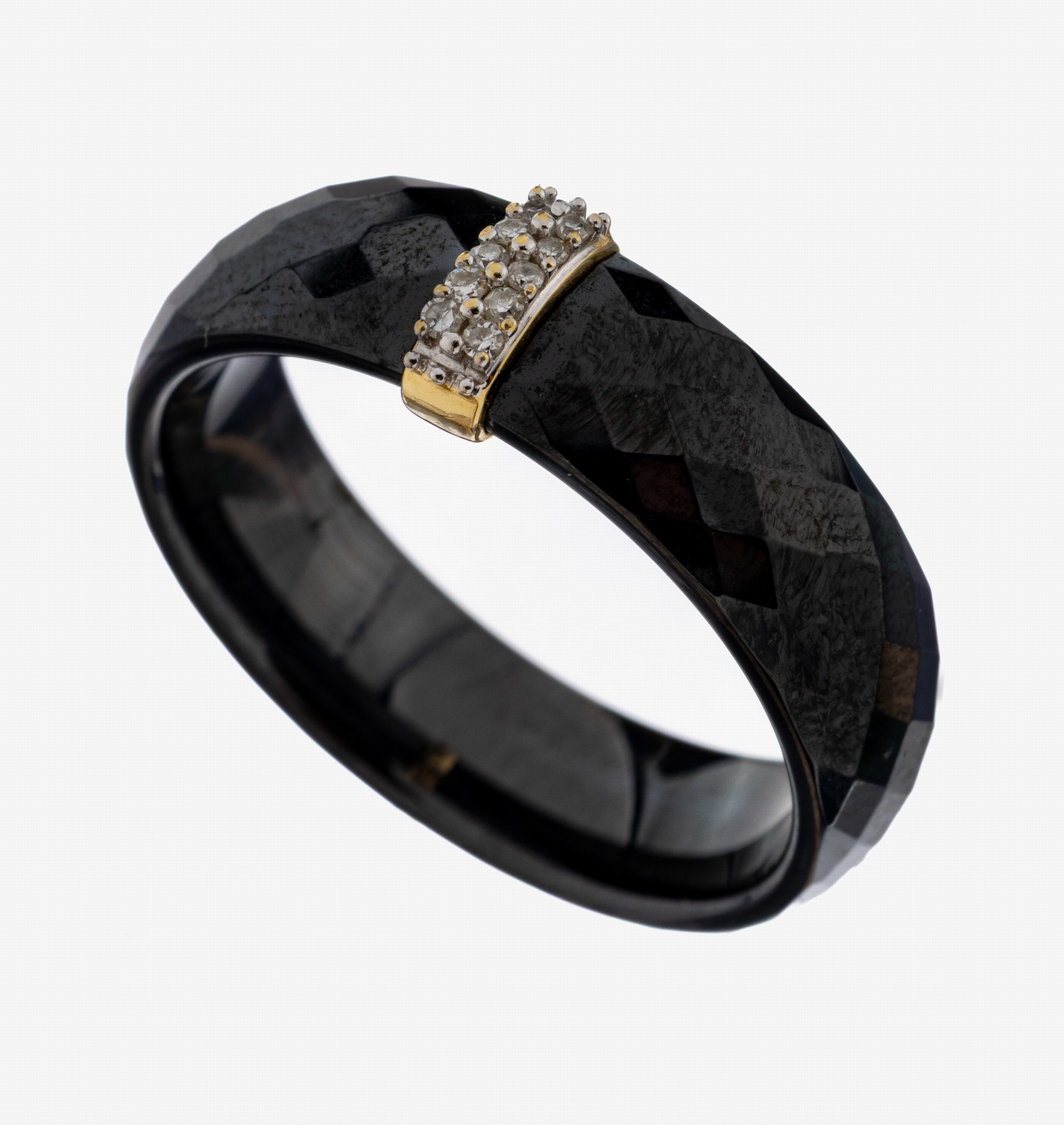 Image 27092699 - Keramik-Ring mit 14 kt Gold Diamant-Ringkopf, GG 585/000, Ringschiene schwarze Keramik, ...