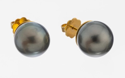 Image Paar 18 kt Gold Perl-Ohrstecker, GG 750/000, 2 Tahitizuchtperlen, D. ca. 13 mm, ca. 9.4 ...