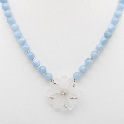 Image Aquamarinkette mit Bergkristallmittelteil, 925er Silber, Aquamarinkugeln ca. 7.5 mm, ...