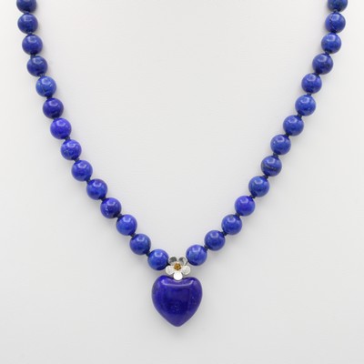 Image Lapislazulikette, 925er Silber, Lapislazuli-kugeln ca. 8 mm, Lapislazuliherz mittig ...