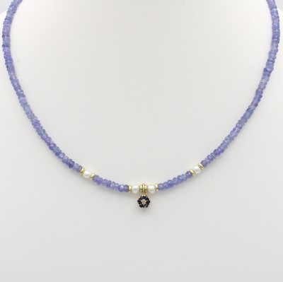 Image Tansanitkette mit Zuchtperlen, Saphiren und Diamant, GG 585/000, facett. ...