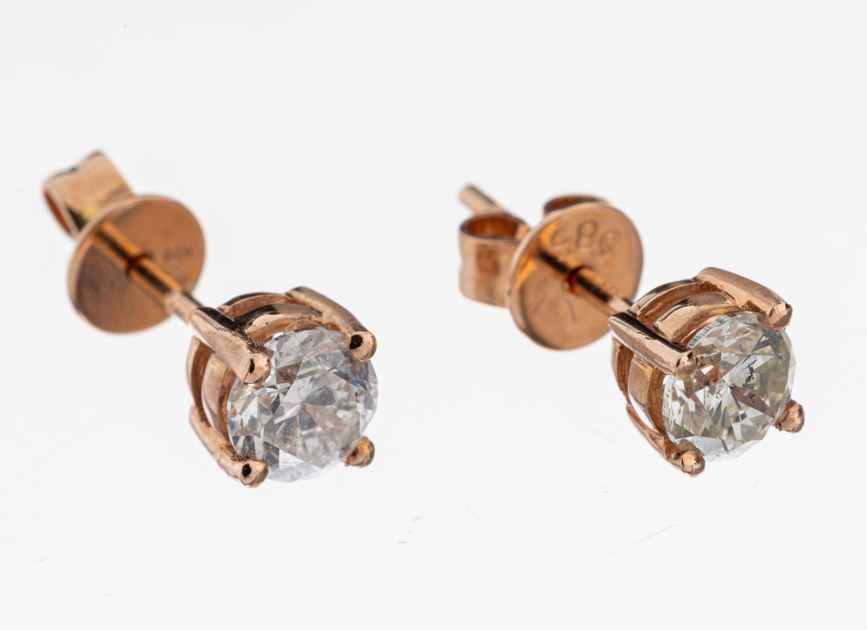 Image 27092703 - Paar 14 kt Gold Brillant-Ohrstecker, RoseG 585/000, 2 Brillanten zus. ca. 0.72 ct, 1 x ...