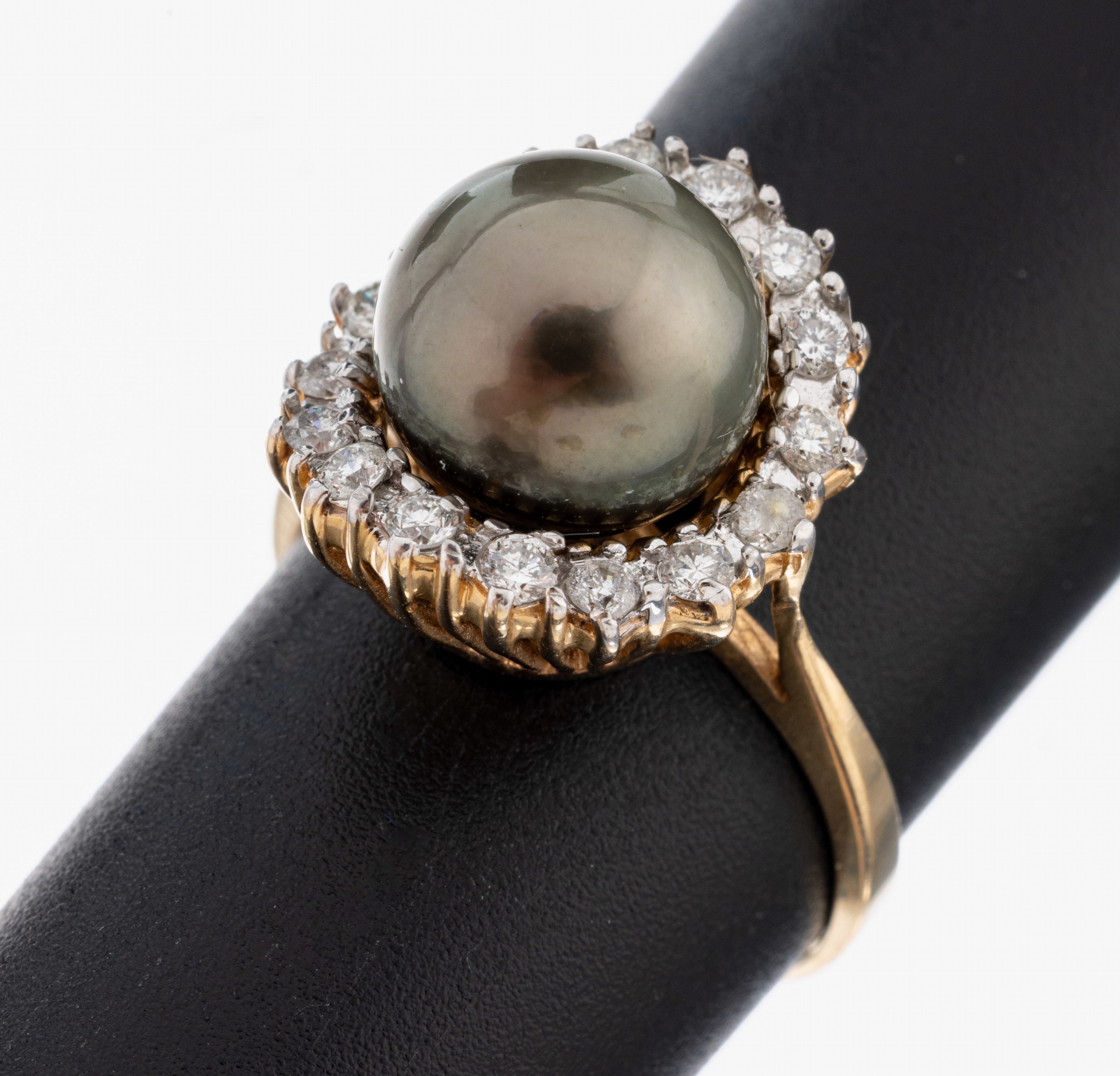 Image 27092731 - 14 kt Gold Perl-Brillant-Ring, GG 585/000, mittig Tahitizuchtperle, D. ca. 10 mm, ...
