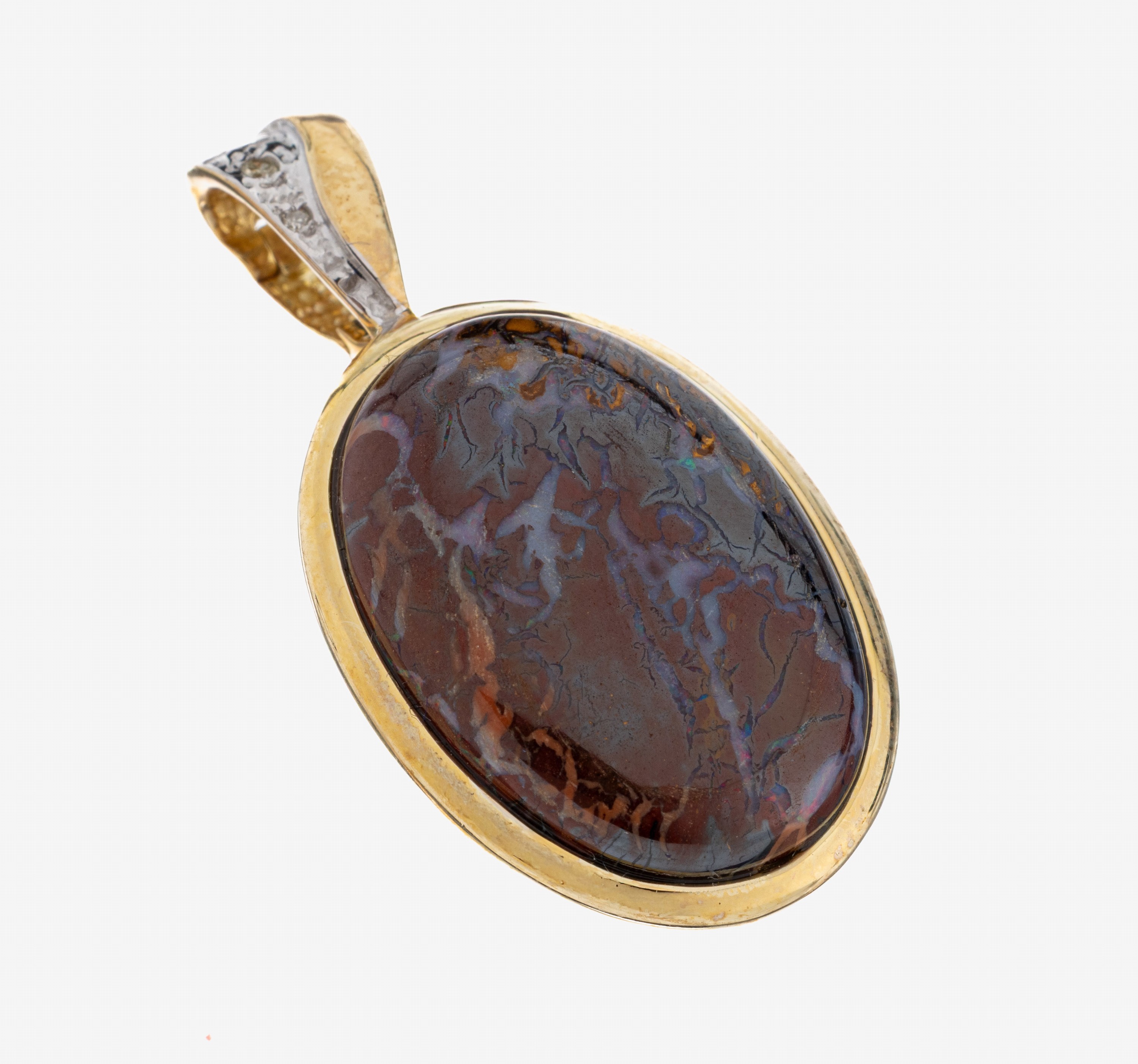 Image 27092738 - 9 kt Gold Boulderopal-Diamant-Clipanhänger, GG 375/000, ovaler Boulderopal ca. 6.0 ct, ...