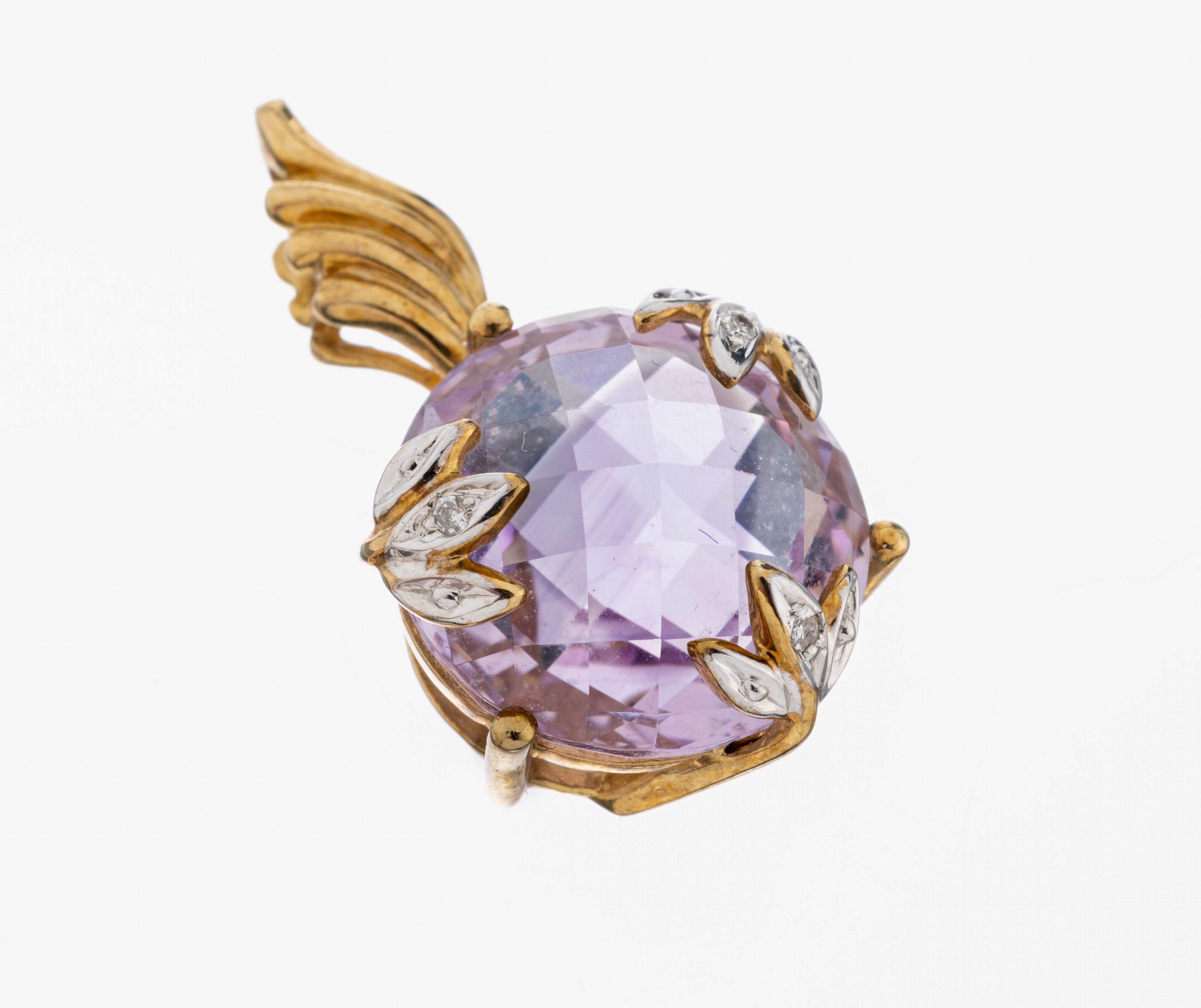 Image 27092740 - 9 kt Gold Amethyst-Diamant-Anhänger, GG 375/000, rundfacett. Amethyst ca. 5.0 ct, 3 ...