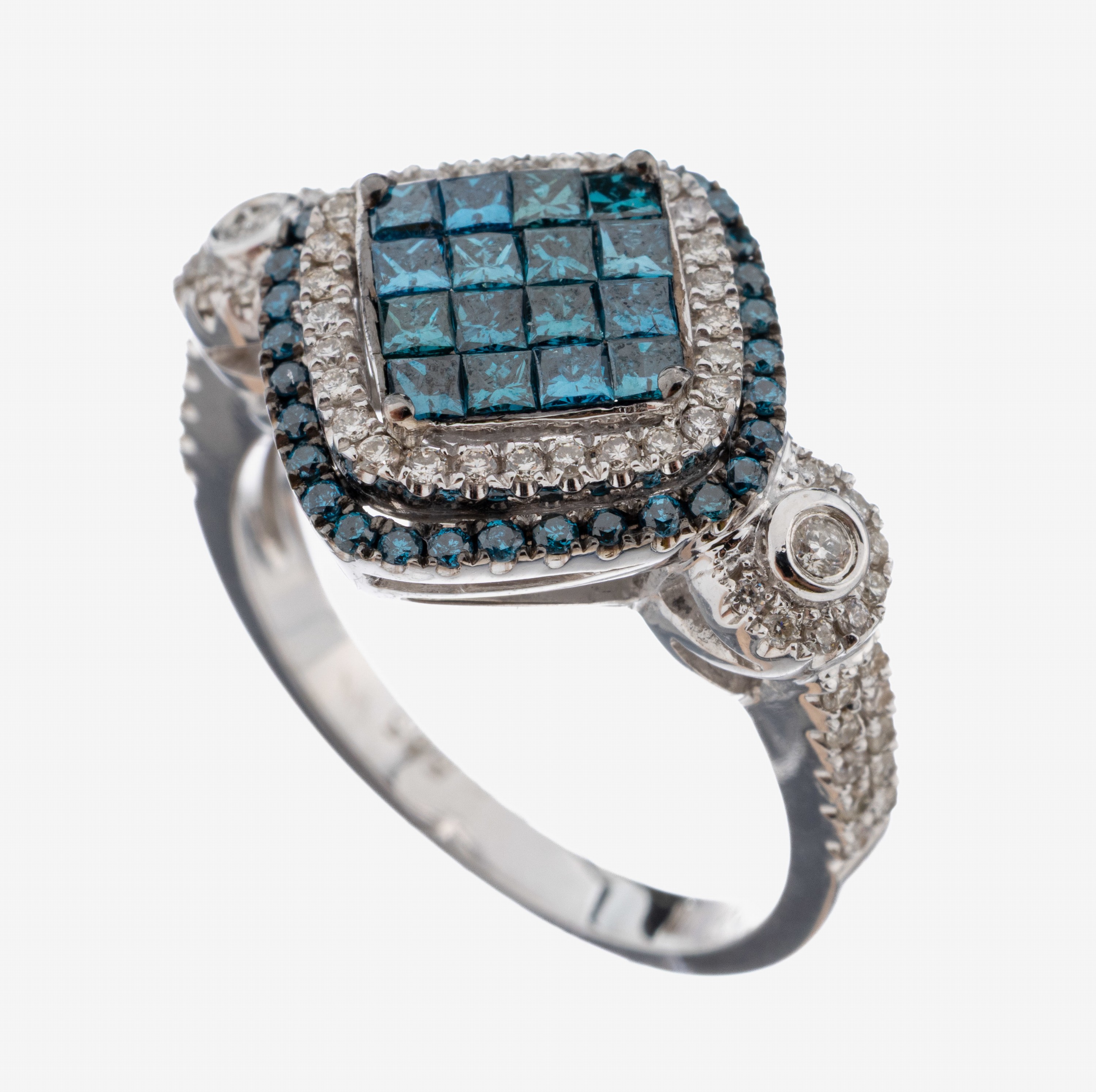 Image 27092741 - 14 kt Gold Diamant-Ring, WG 585/000, 16 Diamanten im Princess-Cut und 100 Brillanten ...