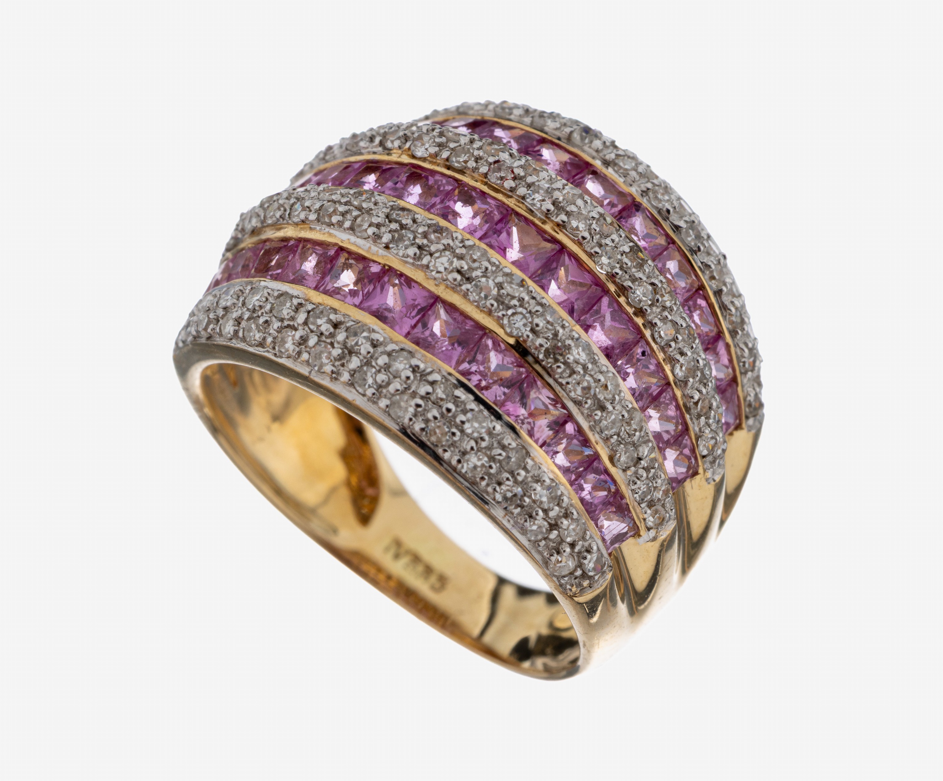 Image 27092745 - 14 kt Gold Saphir-Diamant-Ring, GG 585/000,Pinksaphir-Carrees zus. ca. 2.0 ct, 8/8 ...