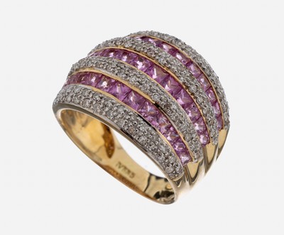 Image 14 kt Gold Saphir-Diamant-Ring, GG 585/000,Pinksaphir-Carrees zus. ca. 2.0 ct, 8/8 ...