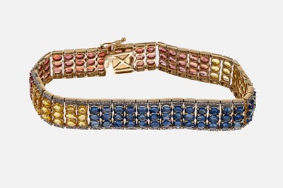 27092748a - 14 kt Gold Saphir-Diamant-Armband, GG 585/000, ovalfacett. Saphire in versch. ...