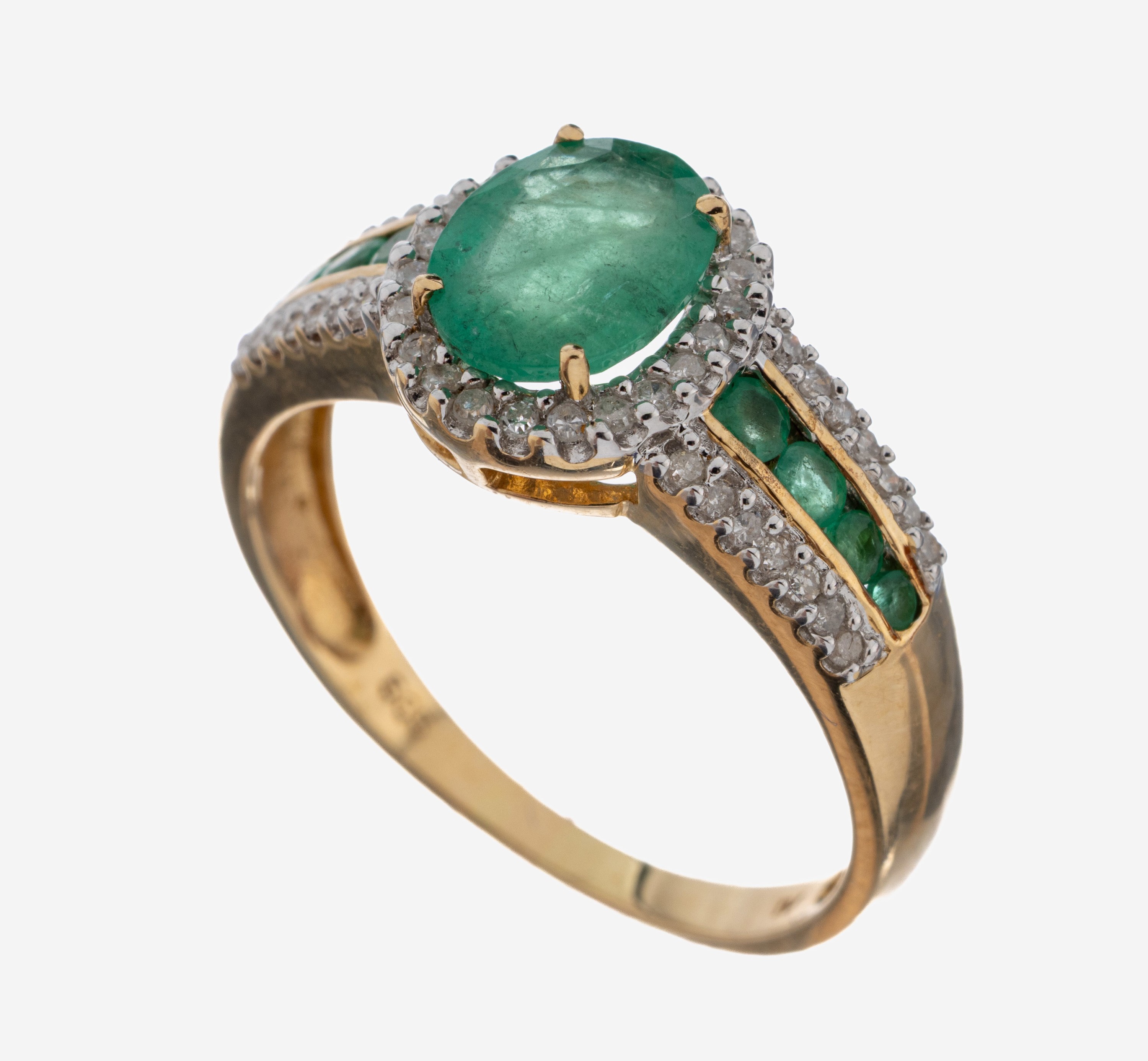 Image 27092802 - 14 kt Gold Smaragd-Diamant-Ring, GG/WG 585/000, mittig und seitl. facett. Smaragde zus. ...