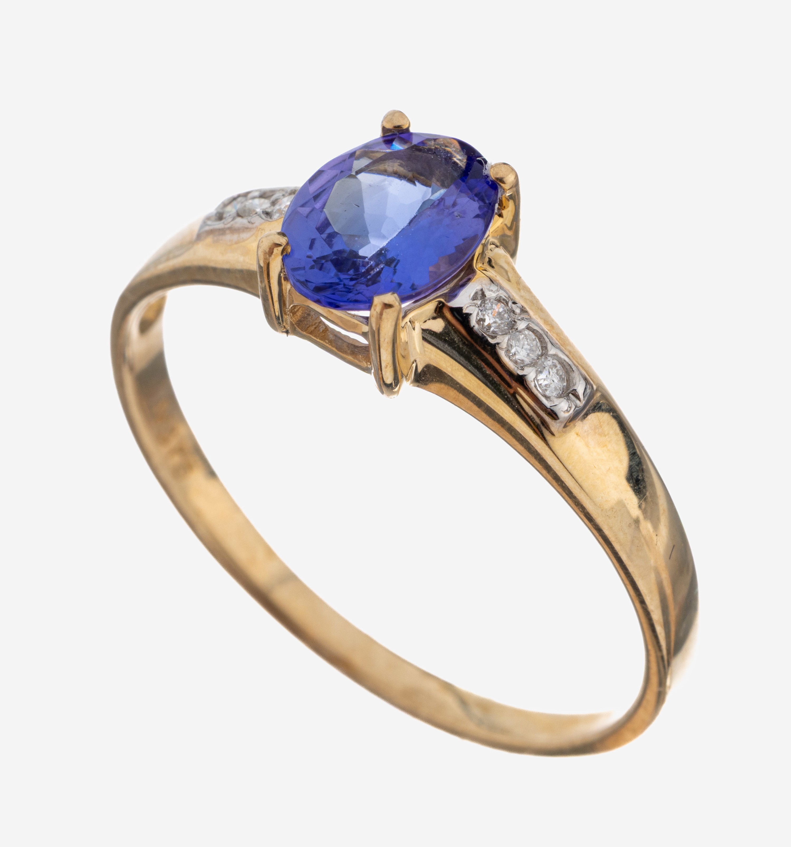Image 27092803 - 9 kt Gold Tansanit-Brillant-Ring, GG 375/000, ovalfacett. Tansanit ca. 1.0 ct, 6 ...