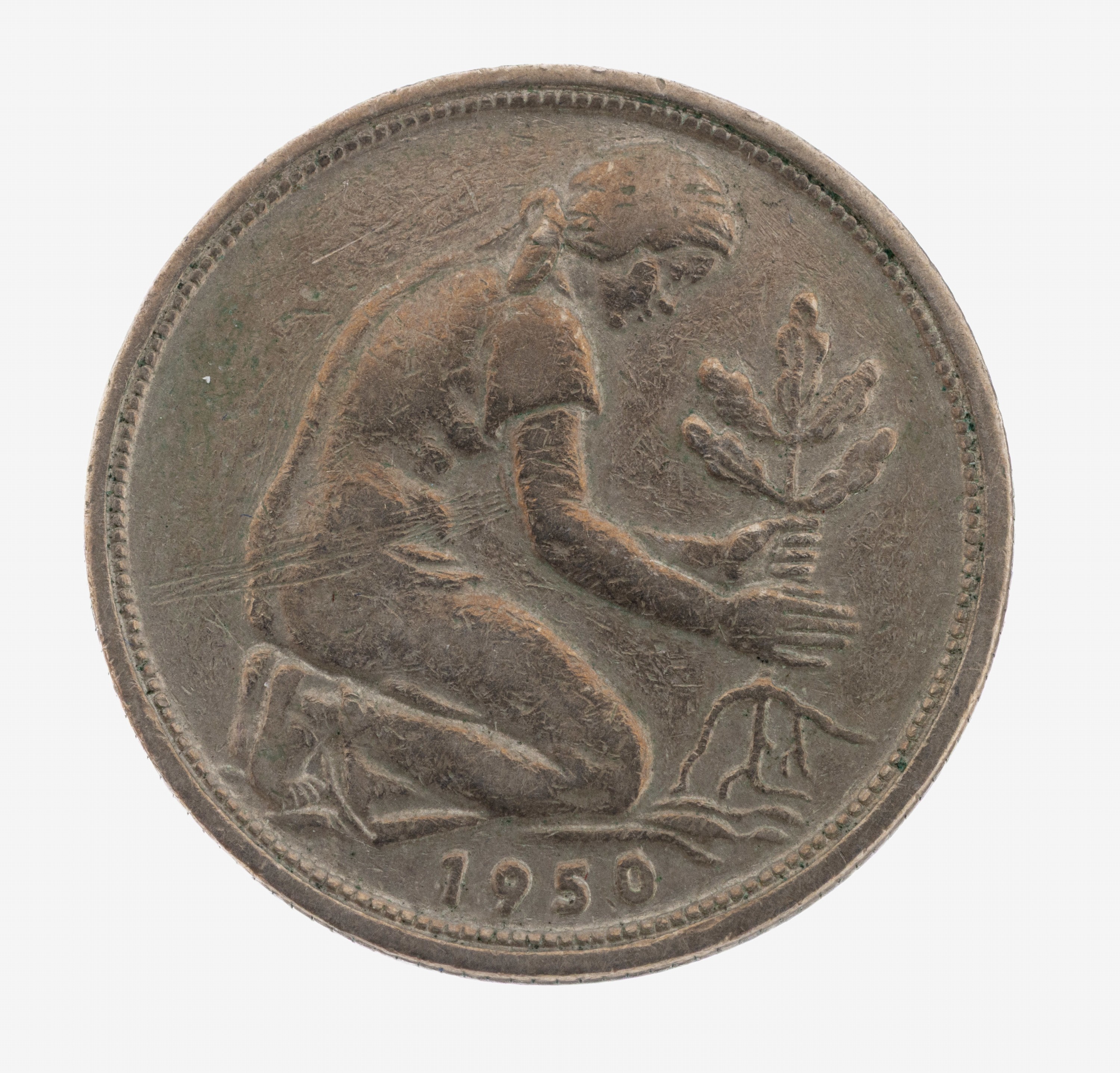 Detail a: 50 Pfennig Münze, Bank Deutscher Länder, 1950, Prägemarke G