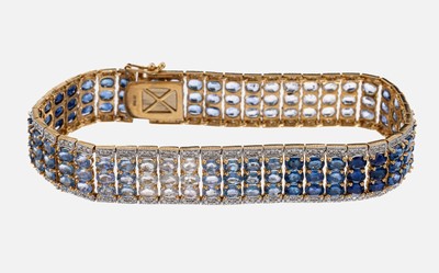 27092865a - 14 kt Gold Saphir-Diamant-Armband, GG 585/000, ovalfacett. Saphire im Farbverlauf zus. ...
