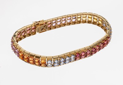 Image 14 kt Gold Saphir-Armband, GG 585/000, ovalfacett. Saphire in versch. Farben zus. ...