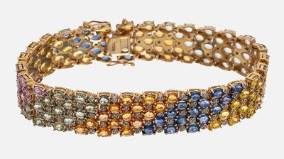 27092877a - 14 kt gold sapphire-diamond-bracelet , YG 585/000, oval bevelled sapphires in different ...