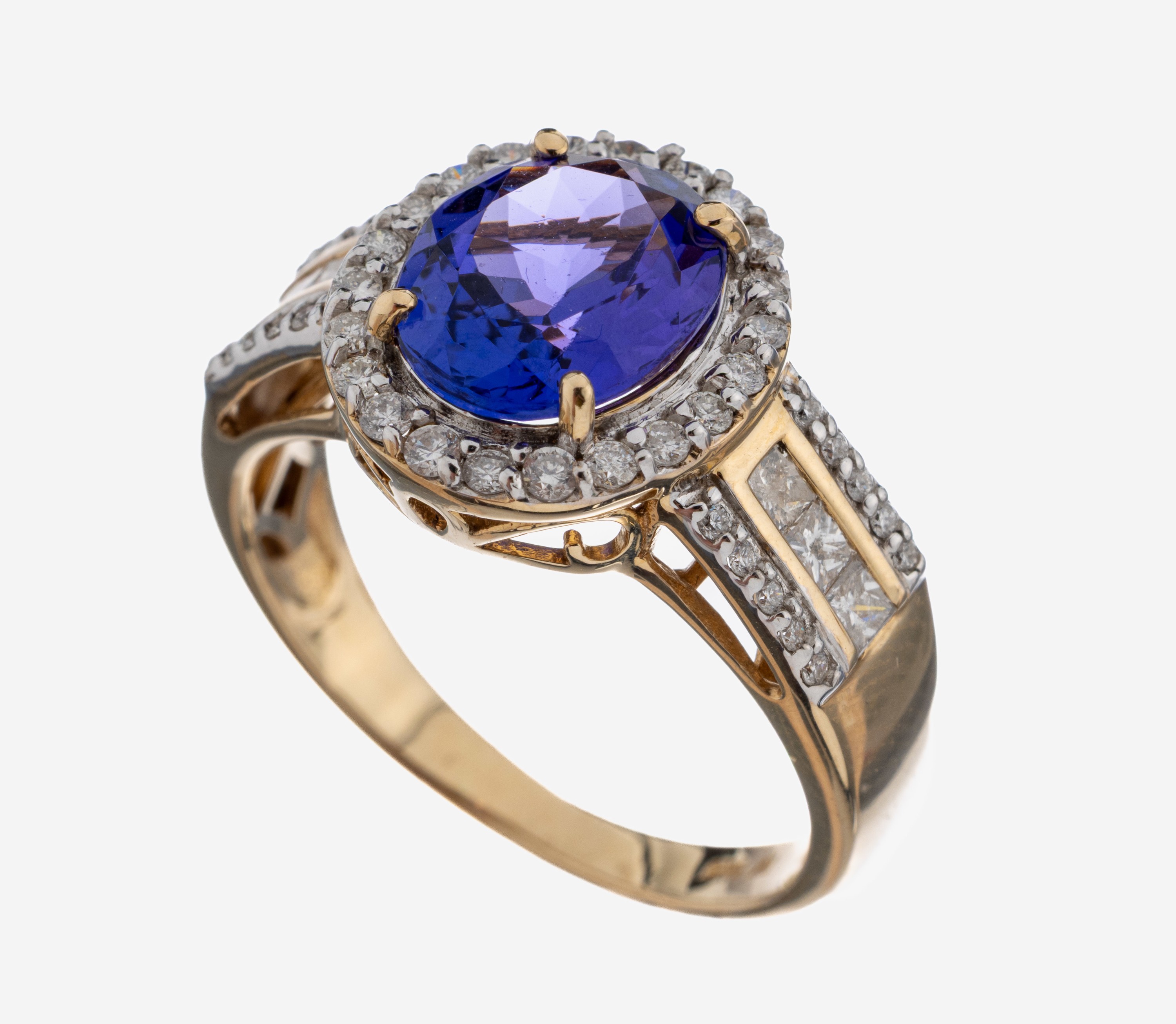 Image 27092909 - 14 kt Gold Tansanit-Diamant-Ring, GG 585/000, ovalfacett. Tansanit ca. 5.0 ct, 6 ...
