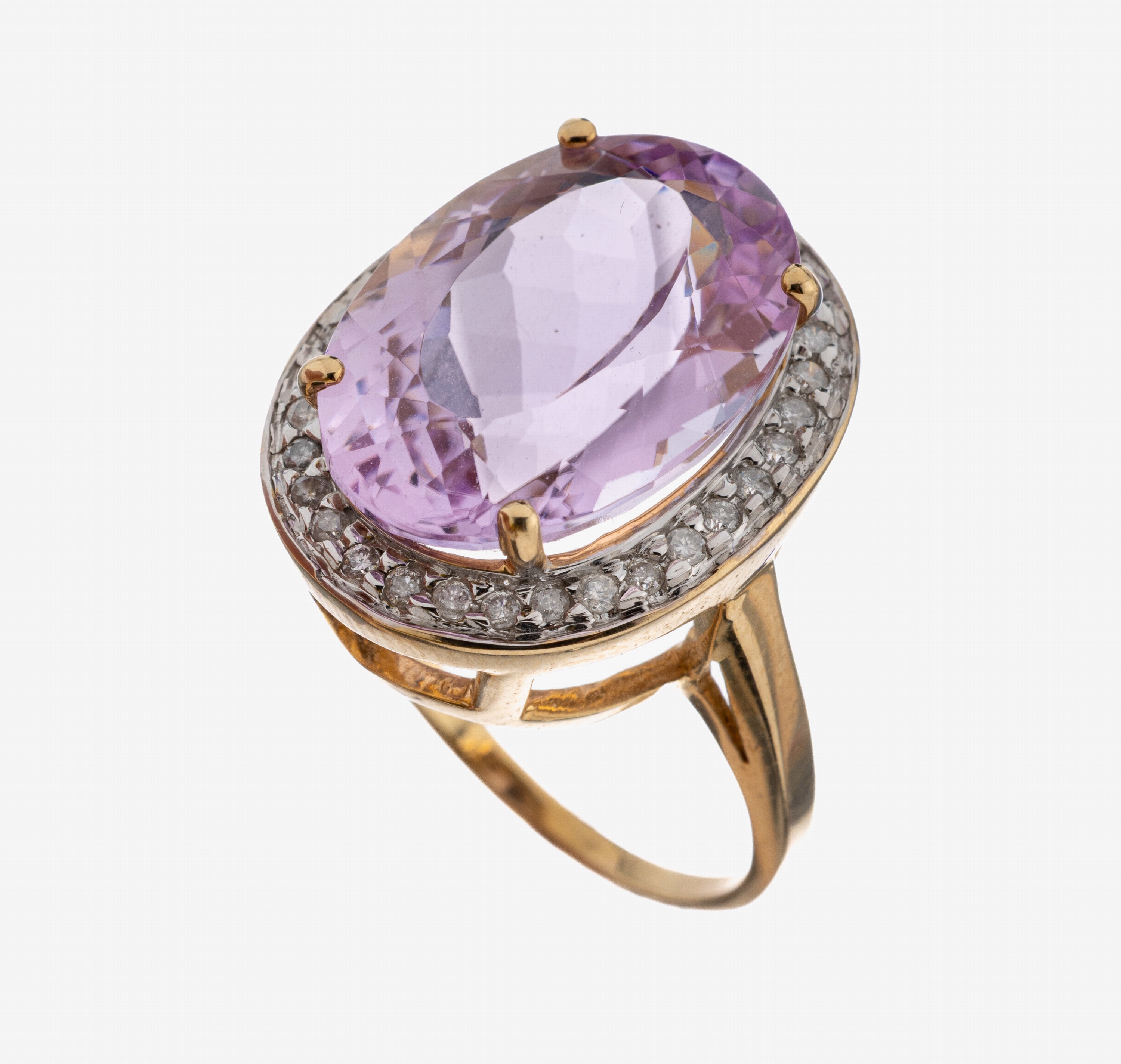 Image 27092932 - 14 kt Gold Morganit-Brillant-Ring, GG 585/000, mittig erhaben gefasster ovalfacett. ...