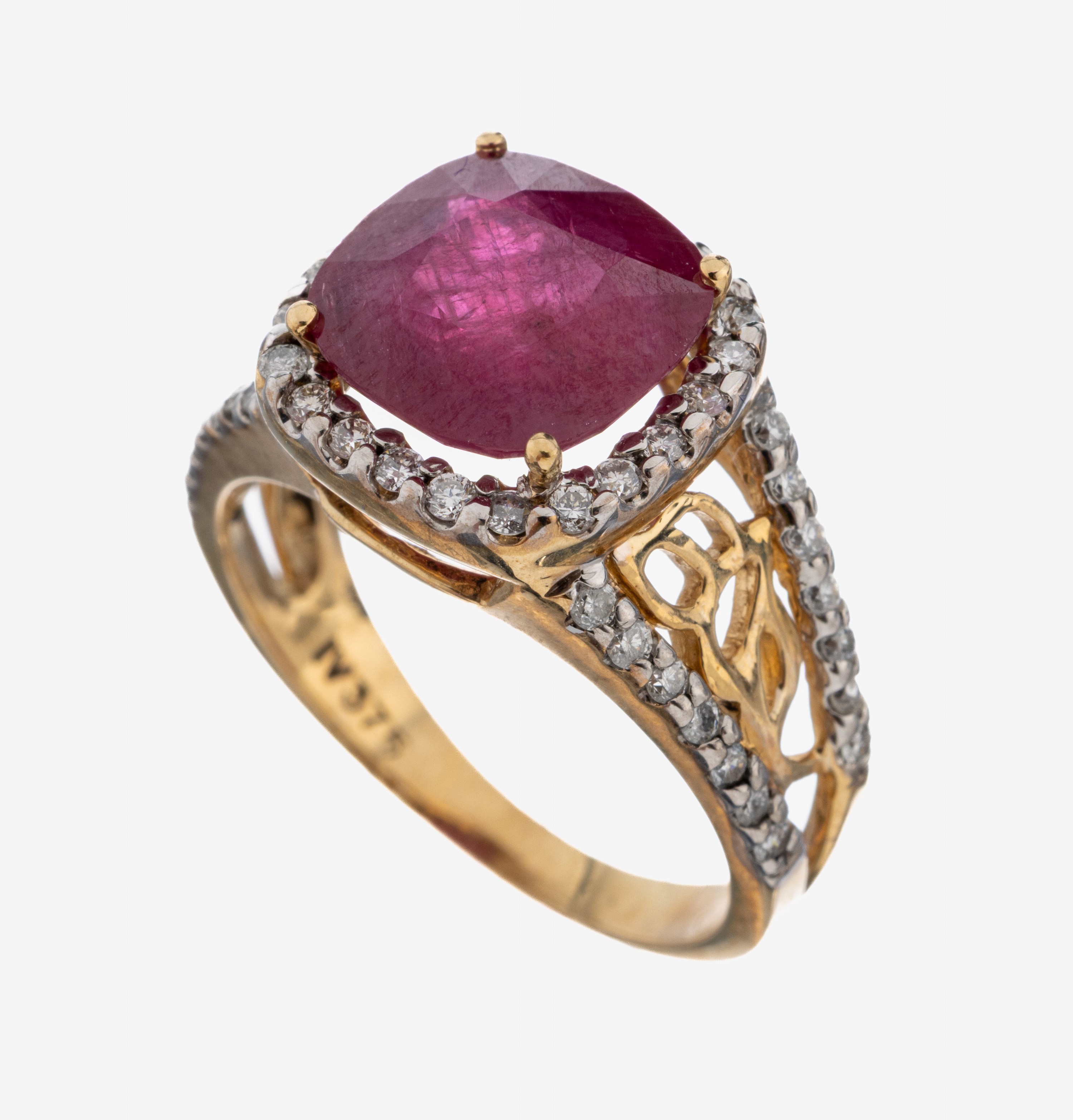 Image 27093013 - 9 kt Gold Rubin-Brillant-Ring, GG 375/000, facett. Rubin (beh.) ca. 3.00 ct, Brillanten ...
