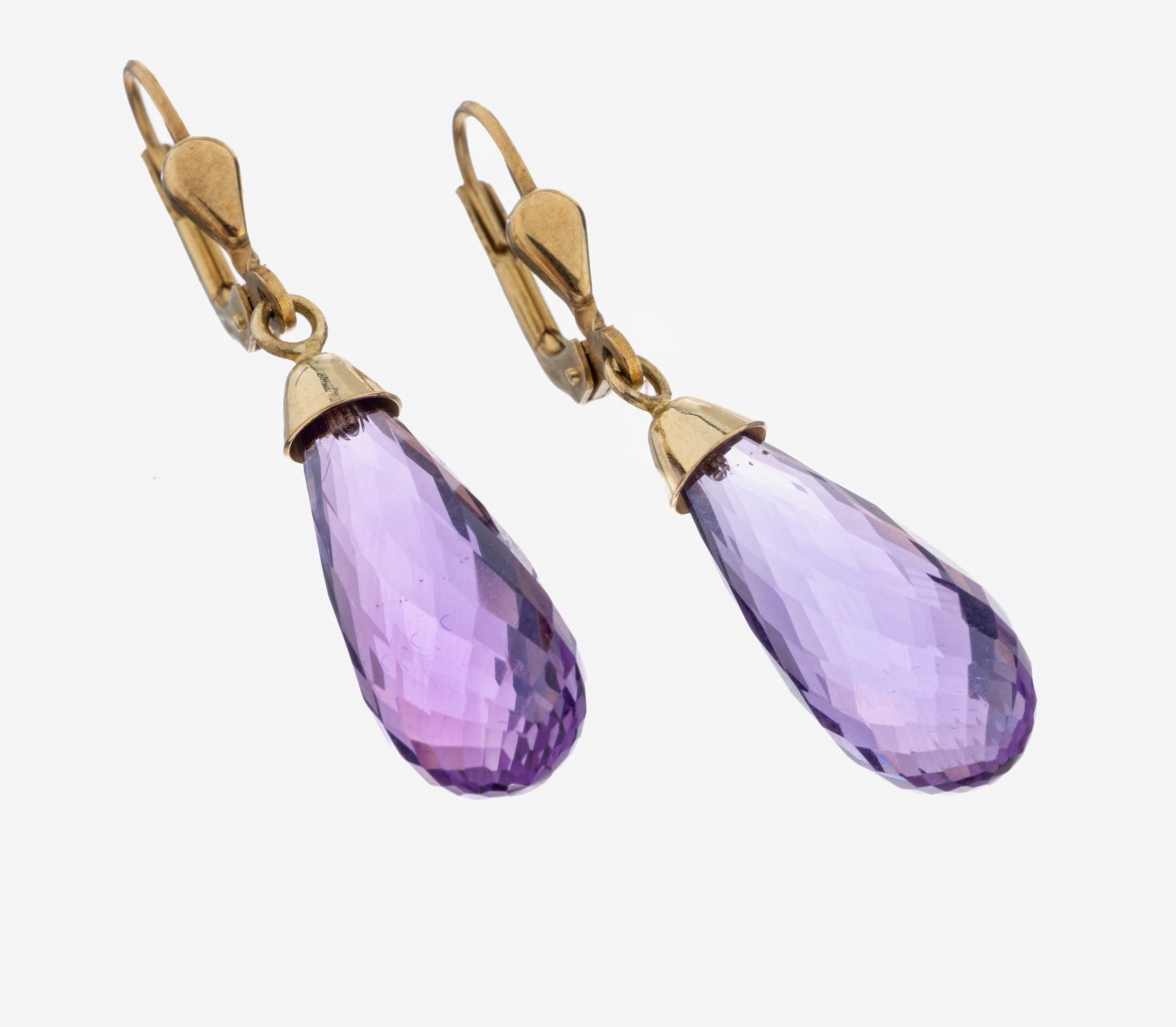 Image 27093101 - 9 kt Gold Amethyst-Ohrhänger, GG 375/000, bewegl. abgehangene Amethystpampeln zus. ca. ...