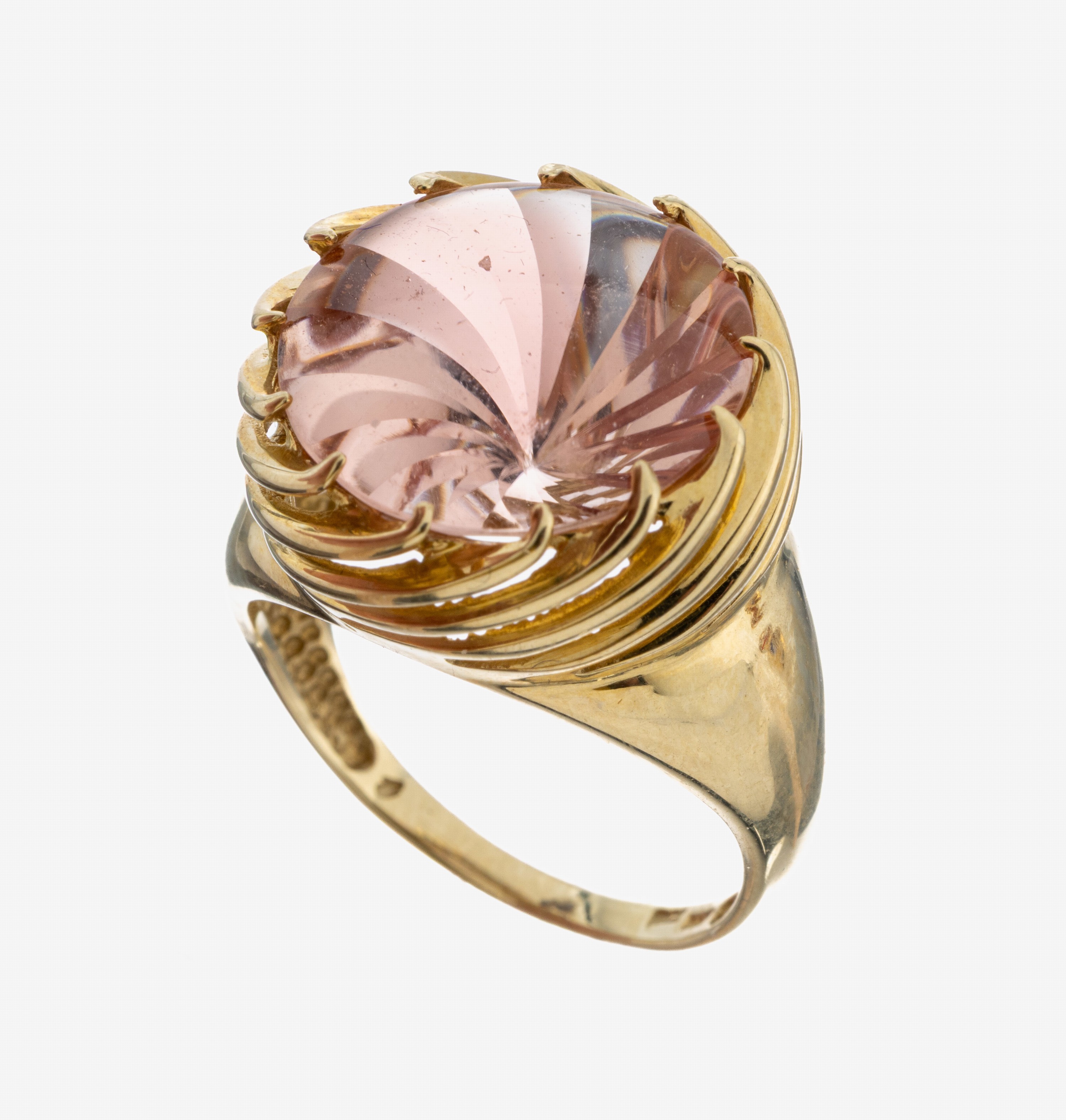 Image 27093116 - 14 kt Gold Morganit-Ring, GG 585/000, runder Morganit im Bufftop-Schliff ca. 10.0 ct, ...
