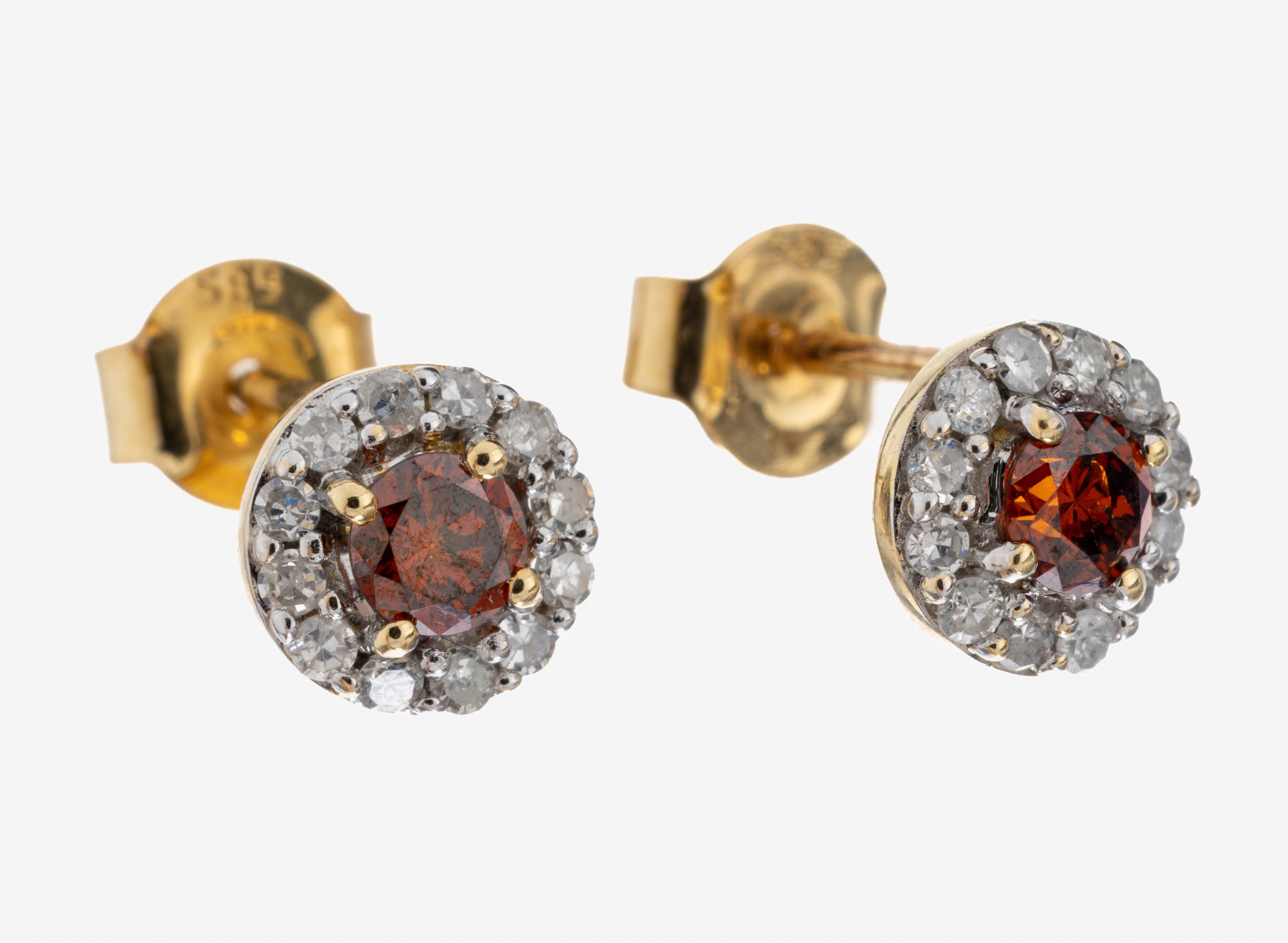 Image 27093150 - Paar 14 kt Gold Diamant-Ohrstecker, GG/WG 585/000, mittig mit 2 Brillanten zus. ca. ...