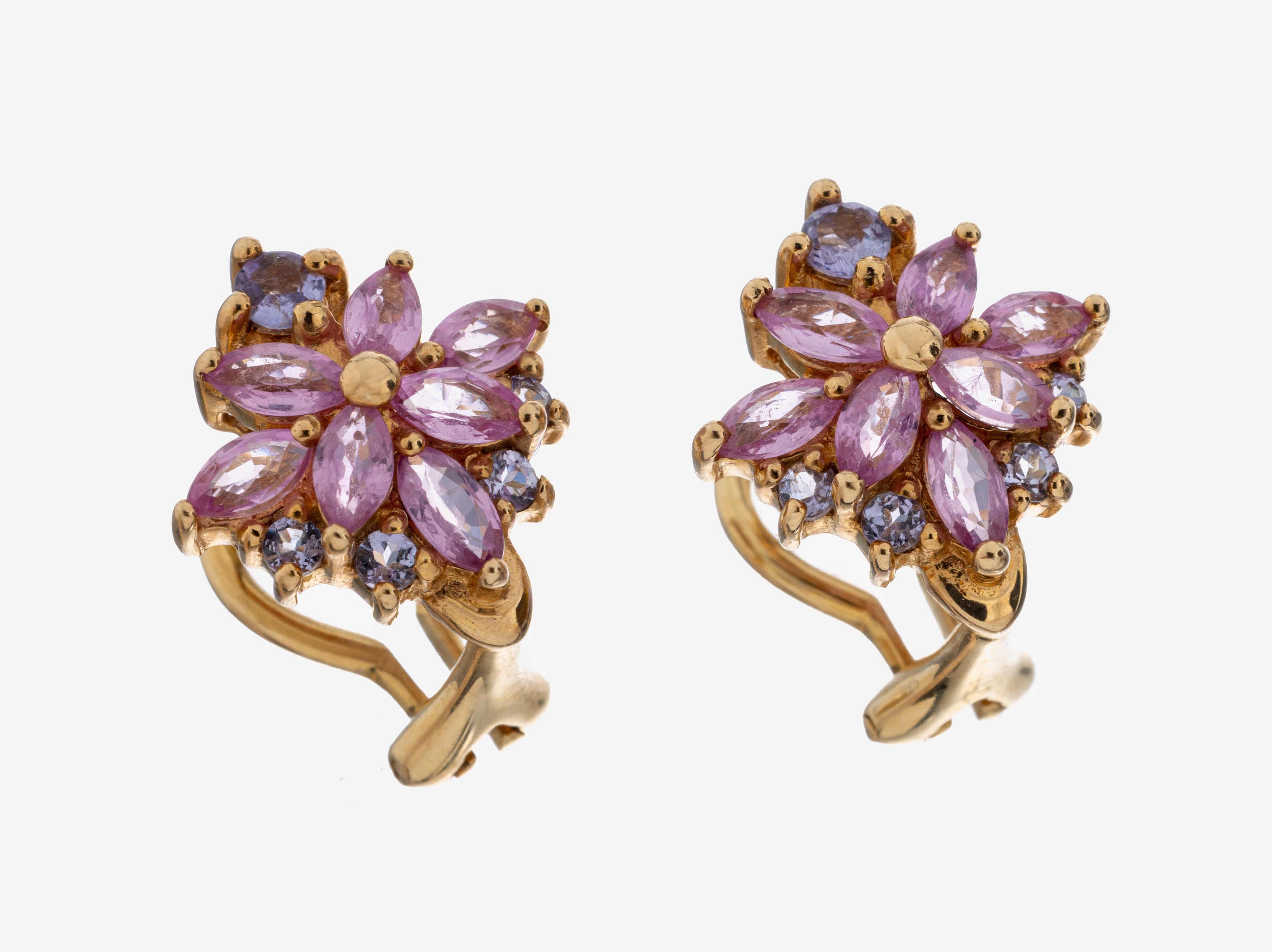 Image 27093152 - Paar 14 kt Gold Saphir-Ohrstecker, GG 585/000, Navettes und rundfacett. Saphire in rosa ...