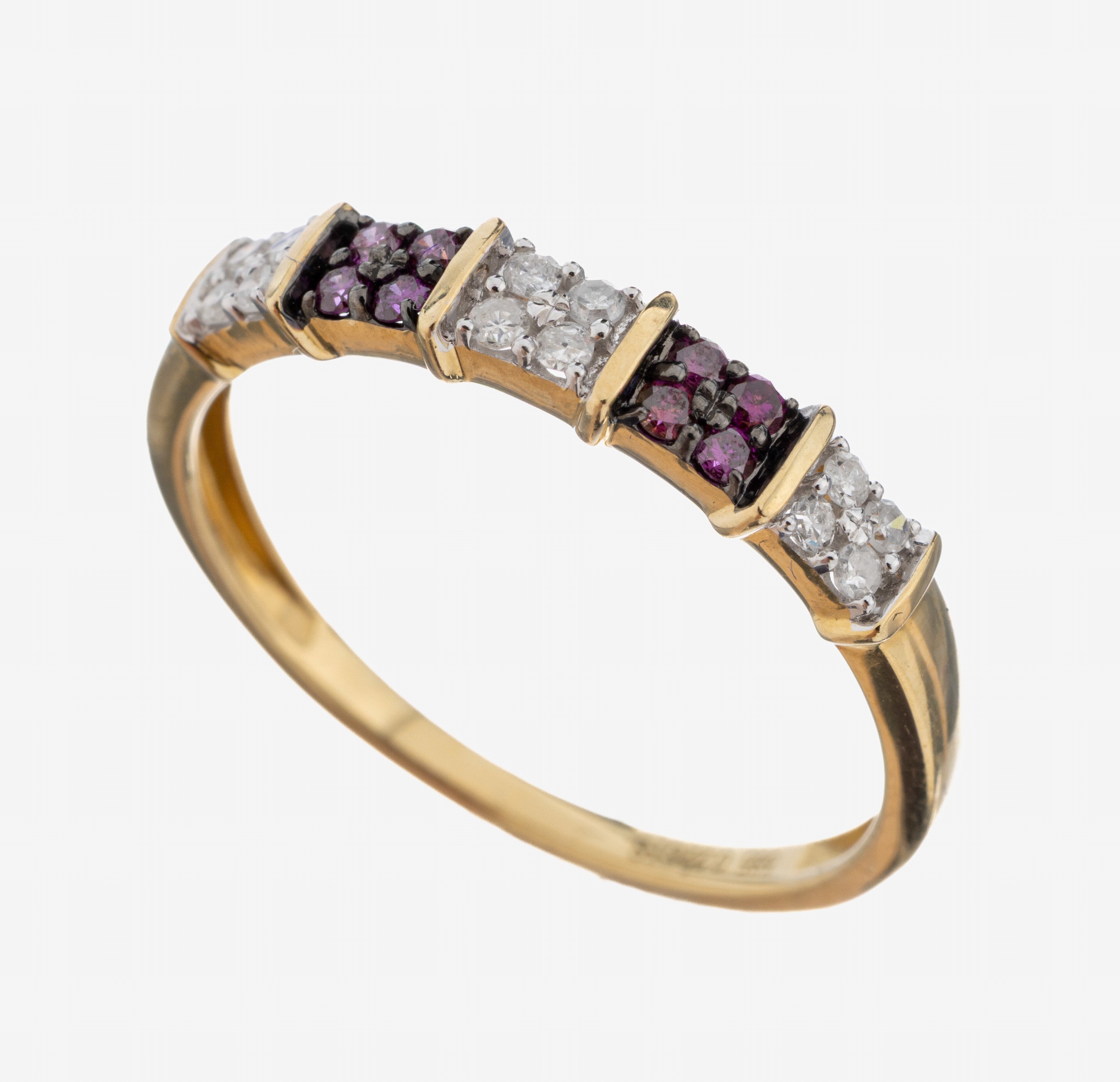 Image 27093197 - 14 kt Gold Diamant-Ring, GG/WG 585/000, 20 Diamanten zus. ca. 0.22 ct Weiß/p und Lila ...