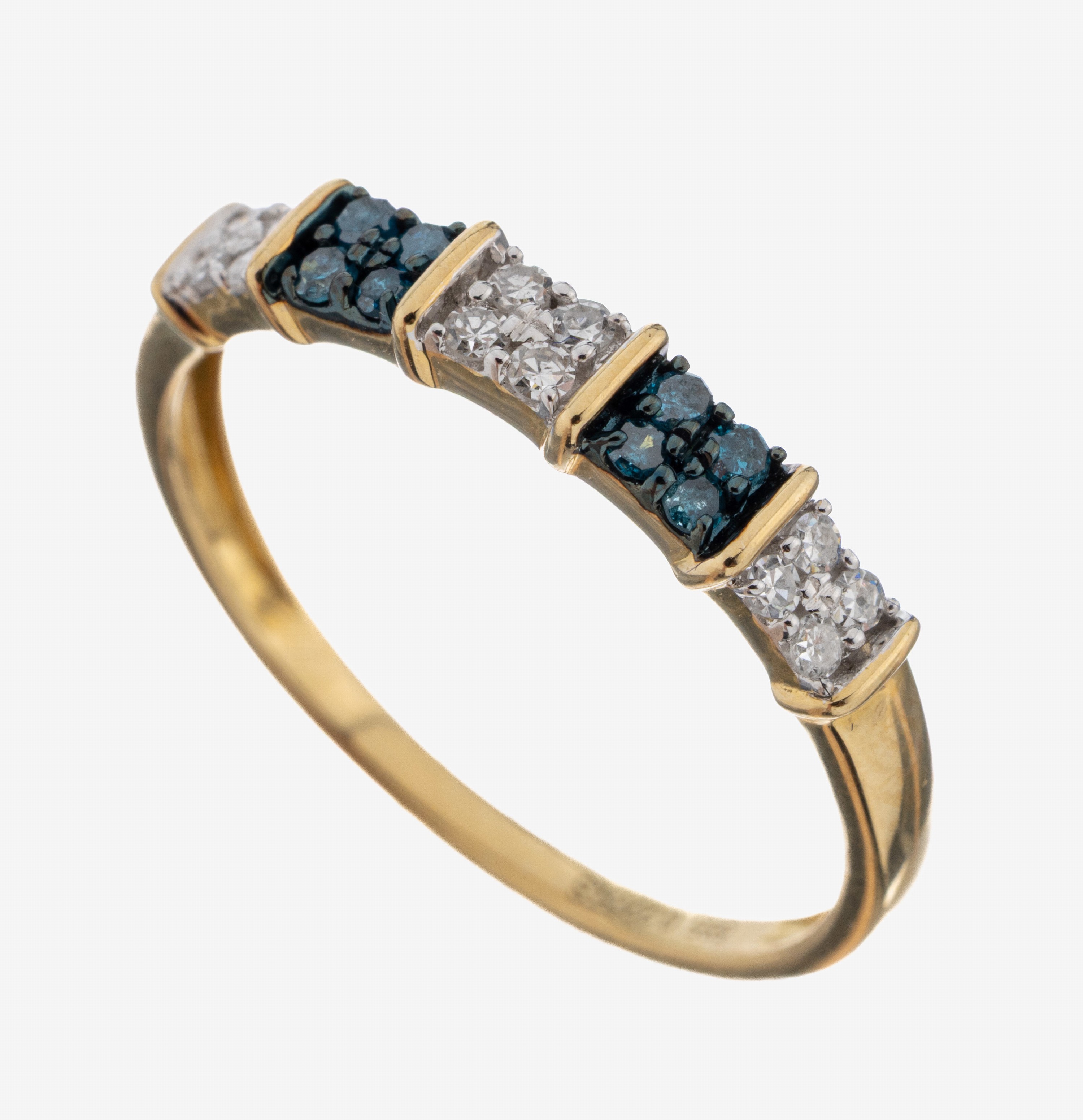 Image 27093201 - 14 kt Gold Diamant-Ring, GG/WG 585/000, 20 Diamanten zus. ca. 0.22 ct Weiß/p und Blau ...