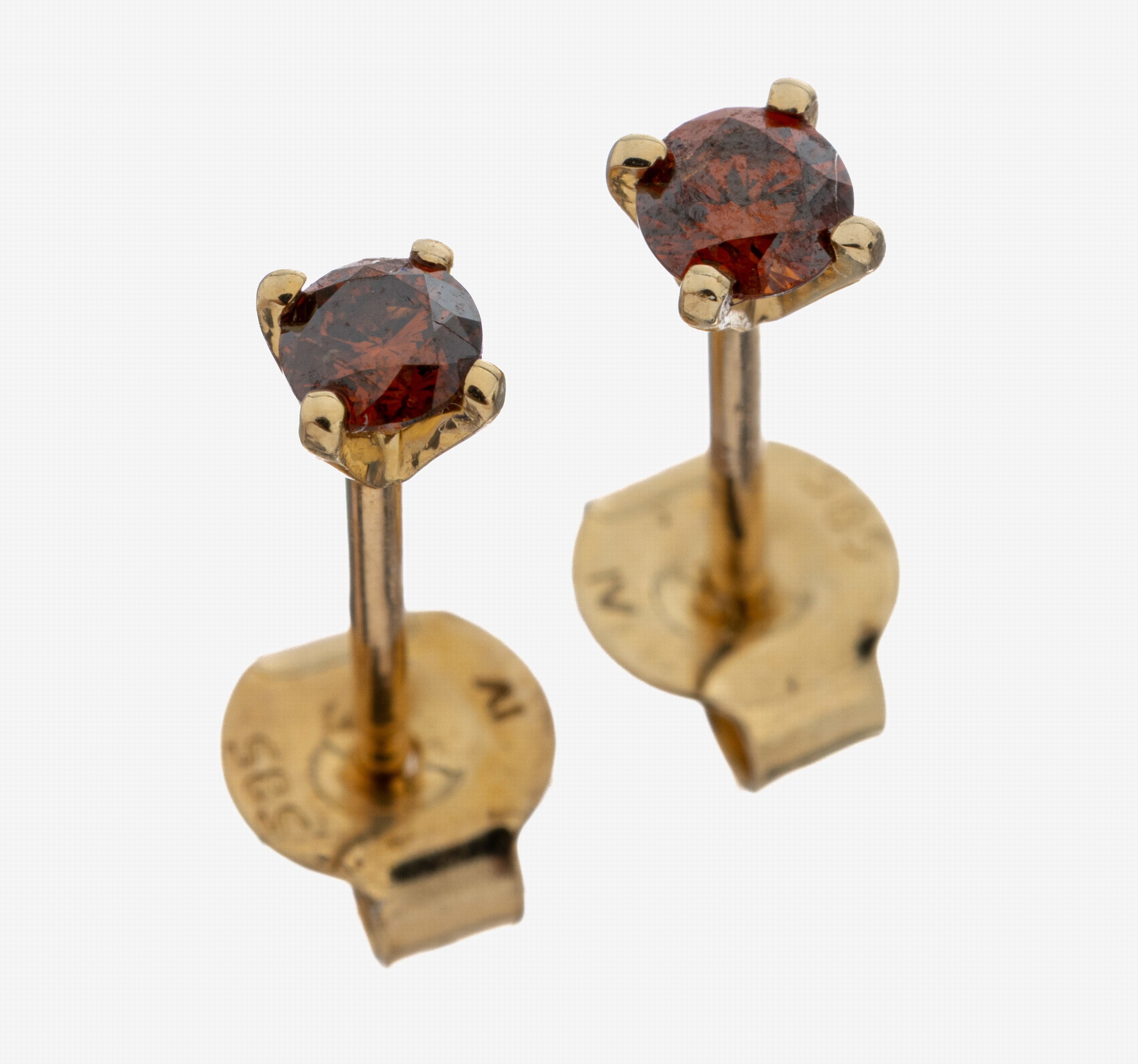 Image 27093206 - Paar 14 kt Gold Brillant-Ohrstecker, GG 585/000, 2 rot-braune Brillanten zus. ca. ...