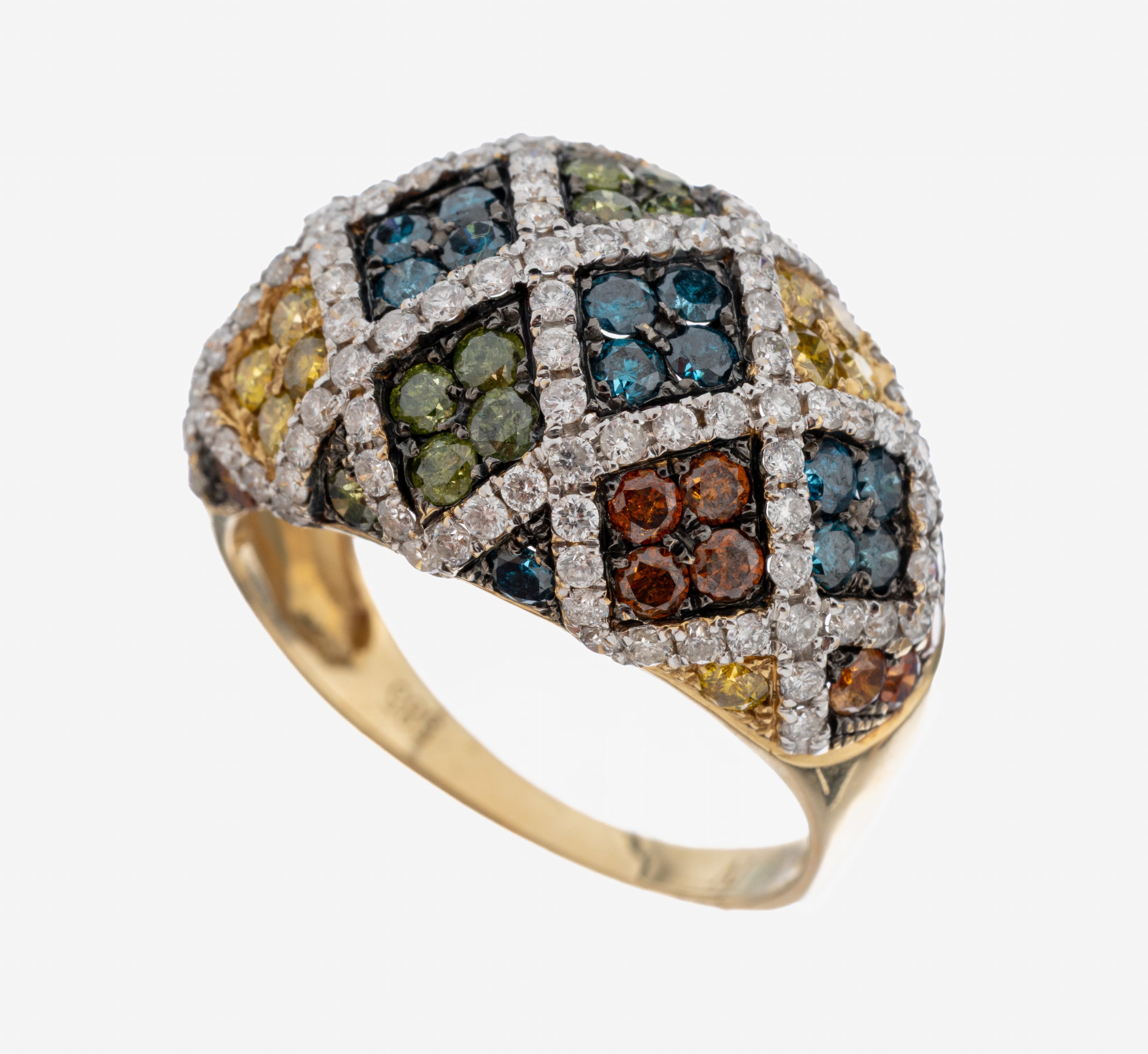 Image 27093209 - 14 kt Gold Brillant-Ring, GG 585/000, Brillanten zus. ca. 3.00 ct Blau, Gelb, Grün, ...