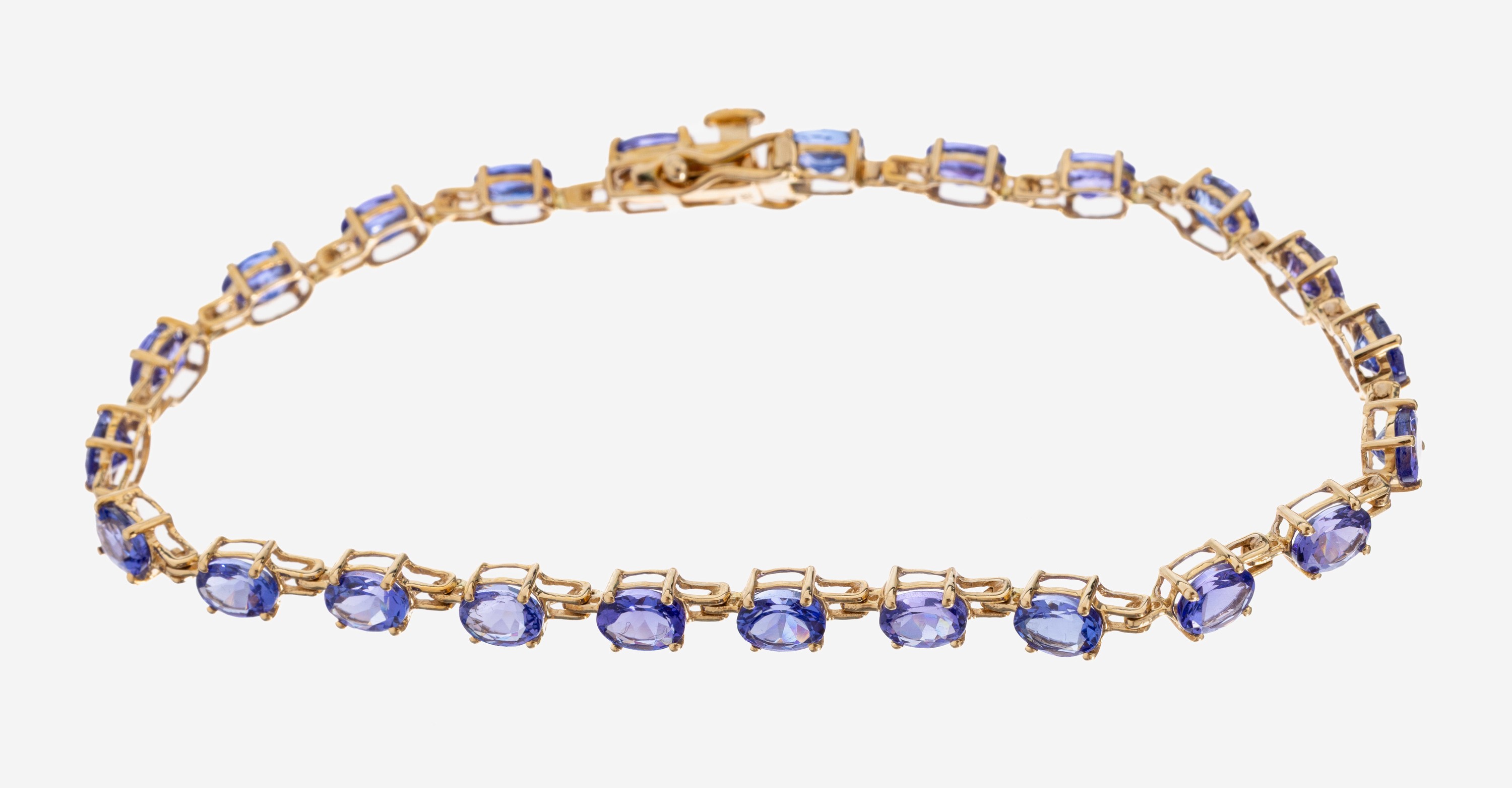 Detail a: 14 kt Gold Tansanit-Armband, GG 585/000, 23ovalfacett. Tansanite zus. ca. 8.50 ct, L. ca.19.5 cm, Kastenschloss mit 2 Sicherheitsachten, ca. 7.2 g