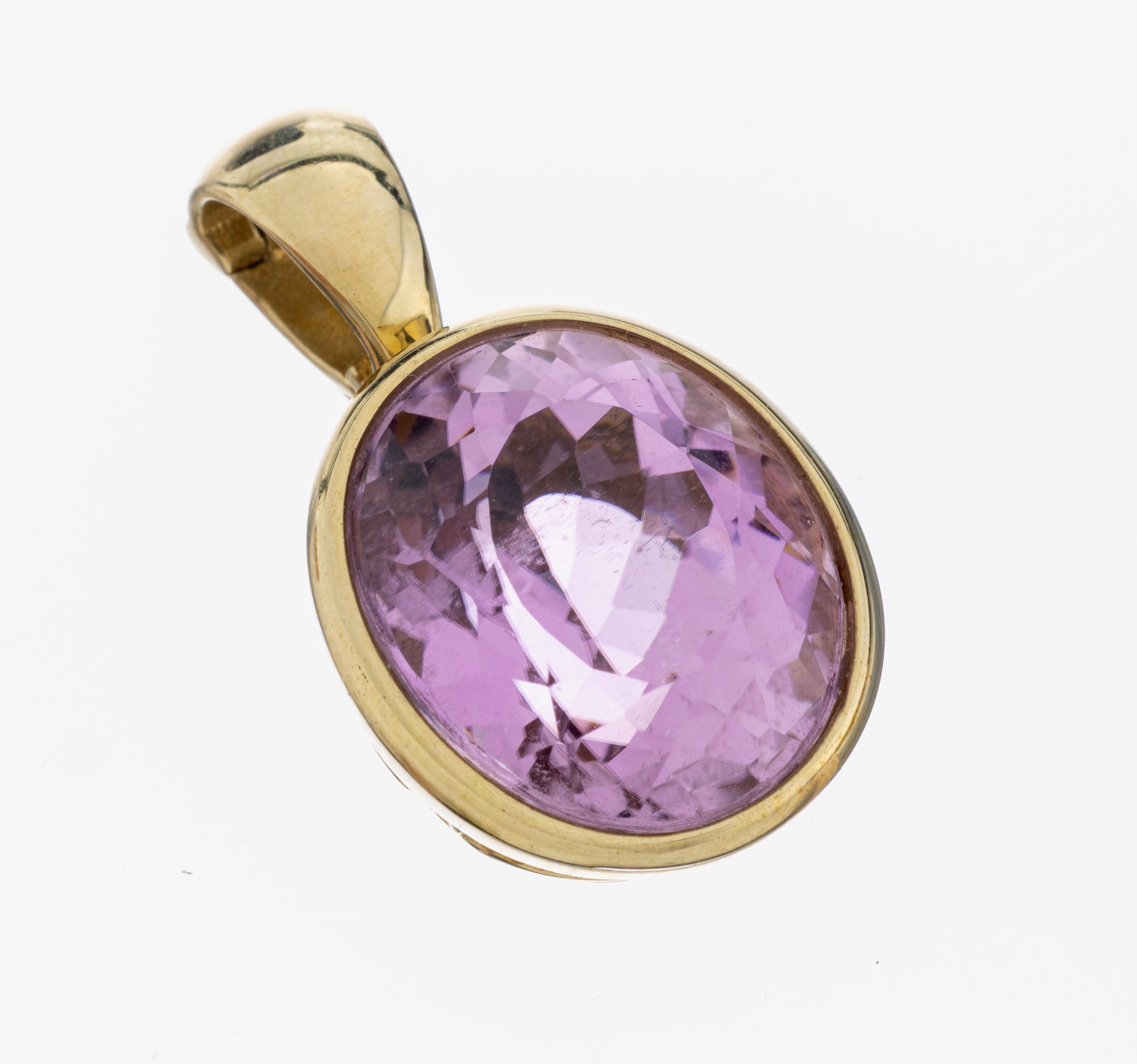 Image 27093223 - 14 kt Gold Kunzit-Clipanhänger, GG 585/000, ovalfacett. Kunzit ca. 8.00 ct, florale ...