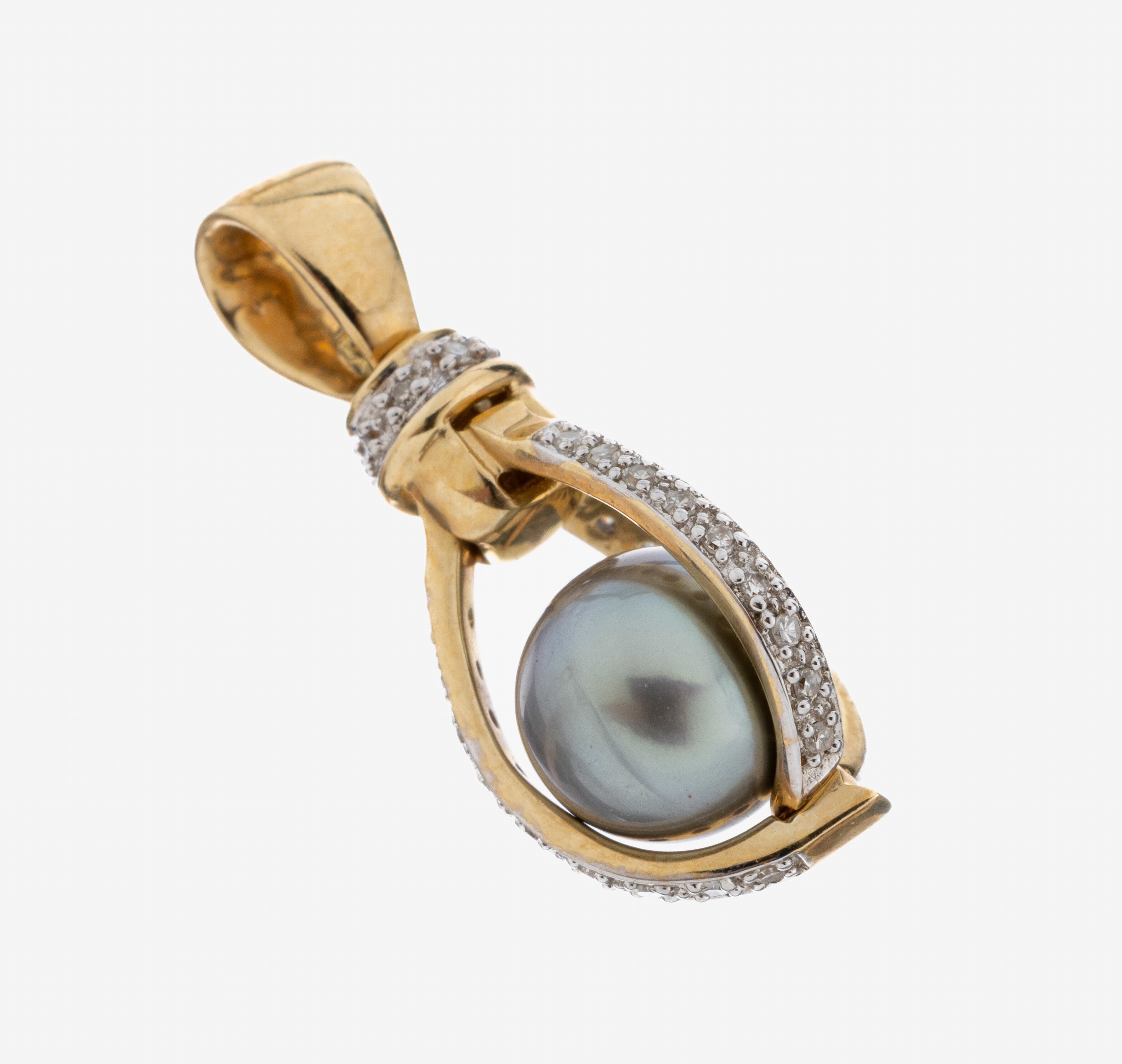 Image 27093229 - 14 kt Gold Perl-Diamant-Anhänger, GG/WG 585/000, bewegl. Tahitizuchtperle, Diamanten ...
