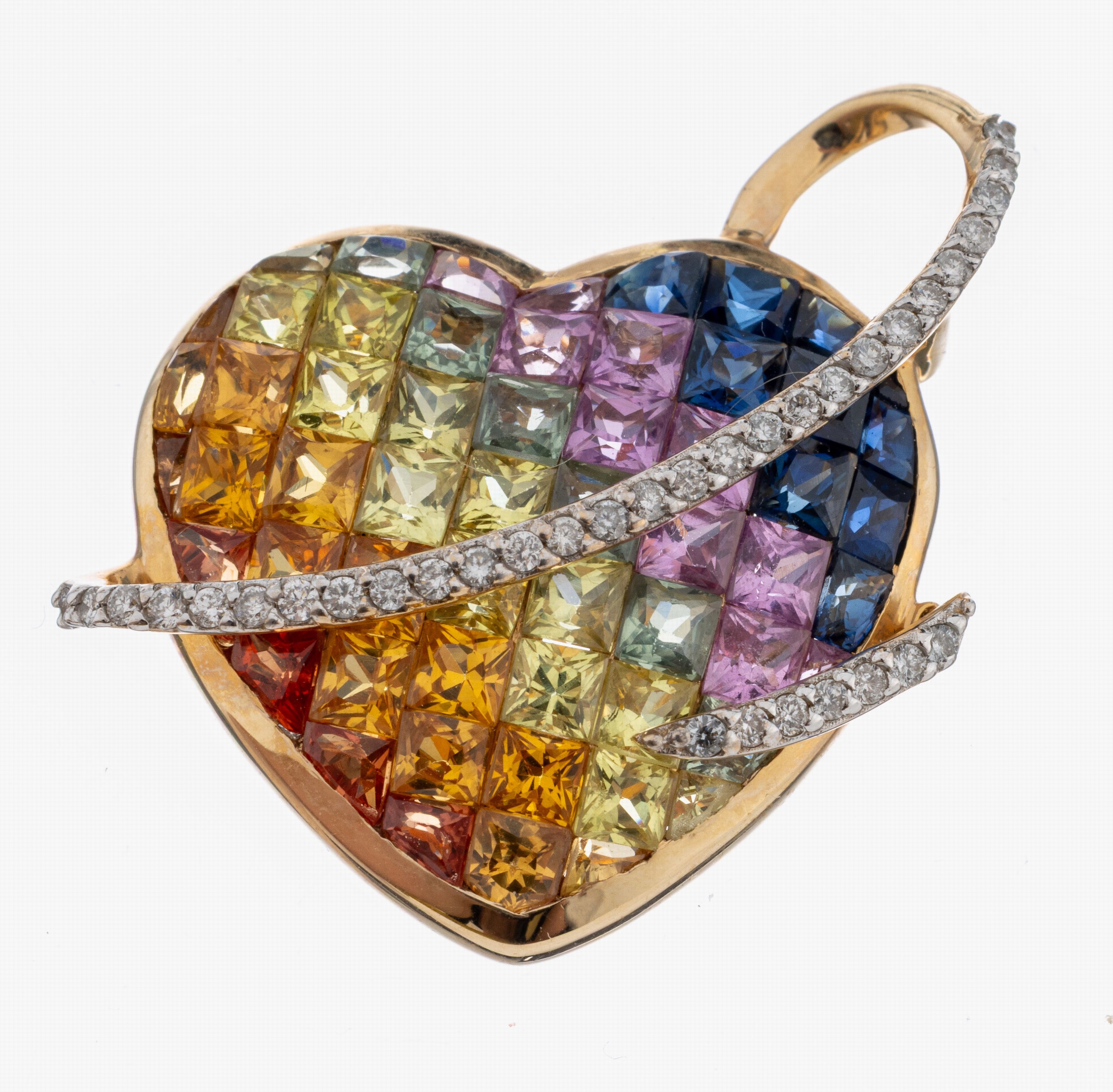 Image 27093298 - Ausgefallener 14 kt Gold Saphir-Brillant- Anhänger, GG/WG 585/000, bes. mit facett. ...