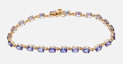 27093220a - 14 kt Gold Tansanit-Armband, GG 585/000, 23ovalfacett. Tansanite zus. ca. 8.50 ct, L. ...